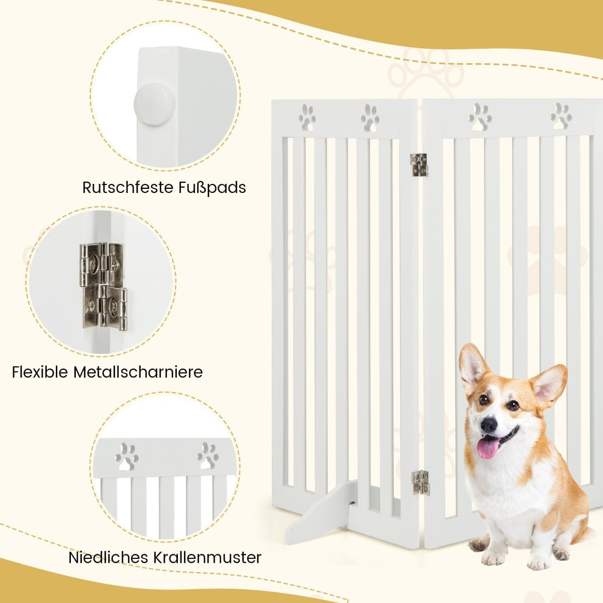 Pet Gate, 89cm Tall, Foldable Wood Barrier, White
