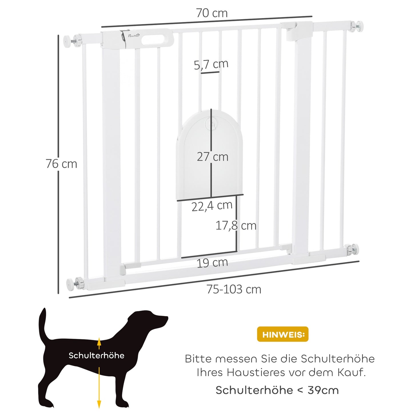 Pet Gate, Adjustable with Small Door, Steel & Plastic, White