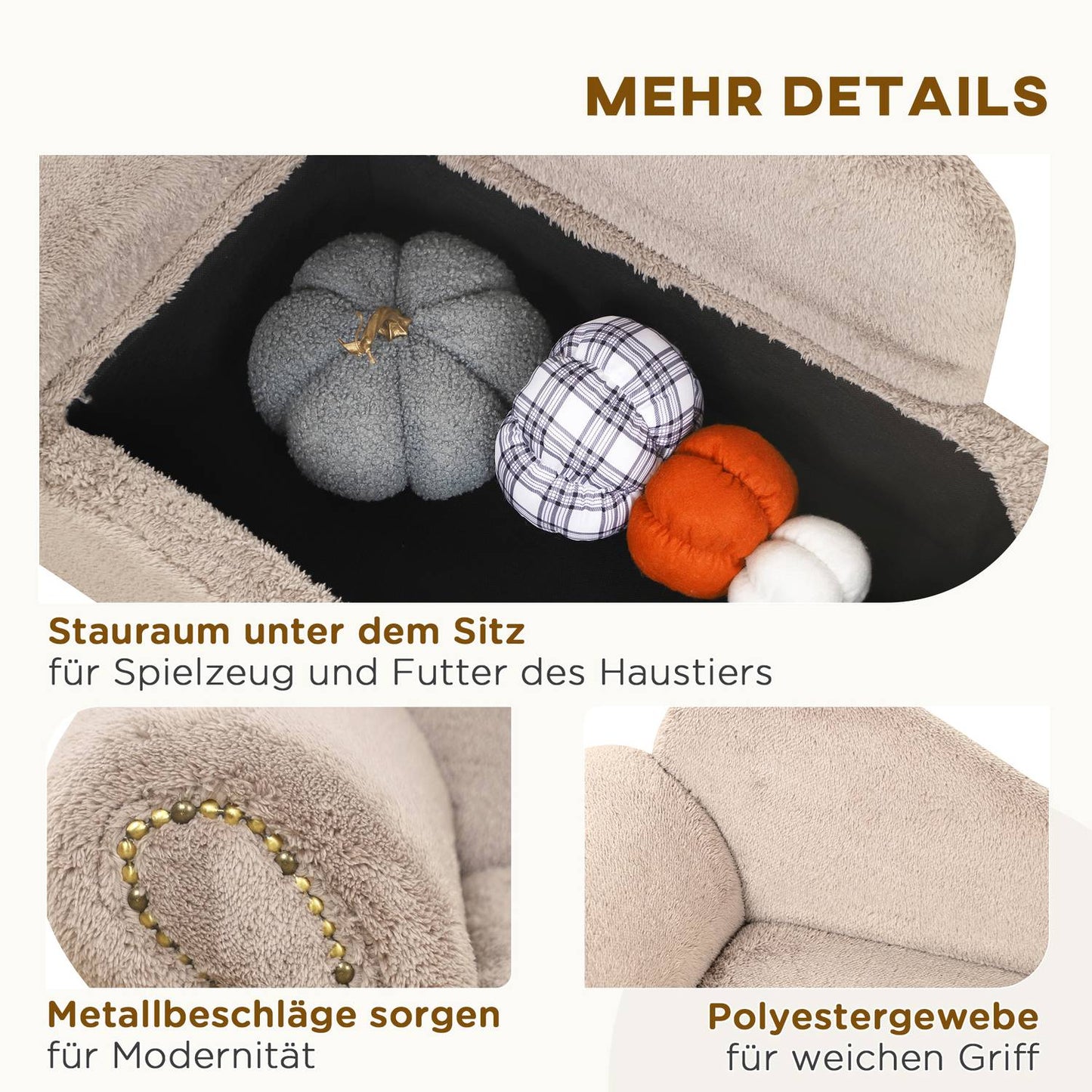 Dog bed sofa with hidden storage, robust cover, beige 80x40x46cm