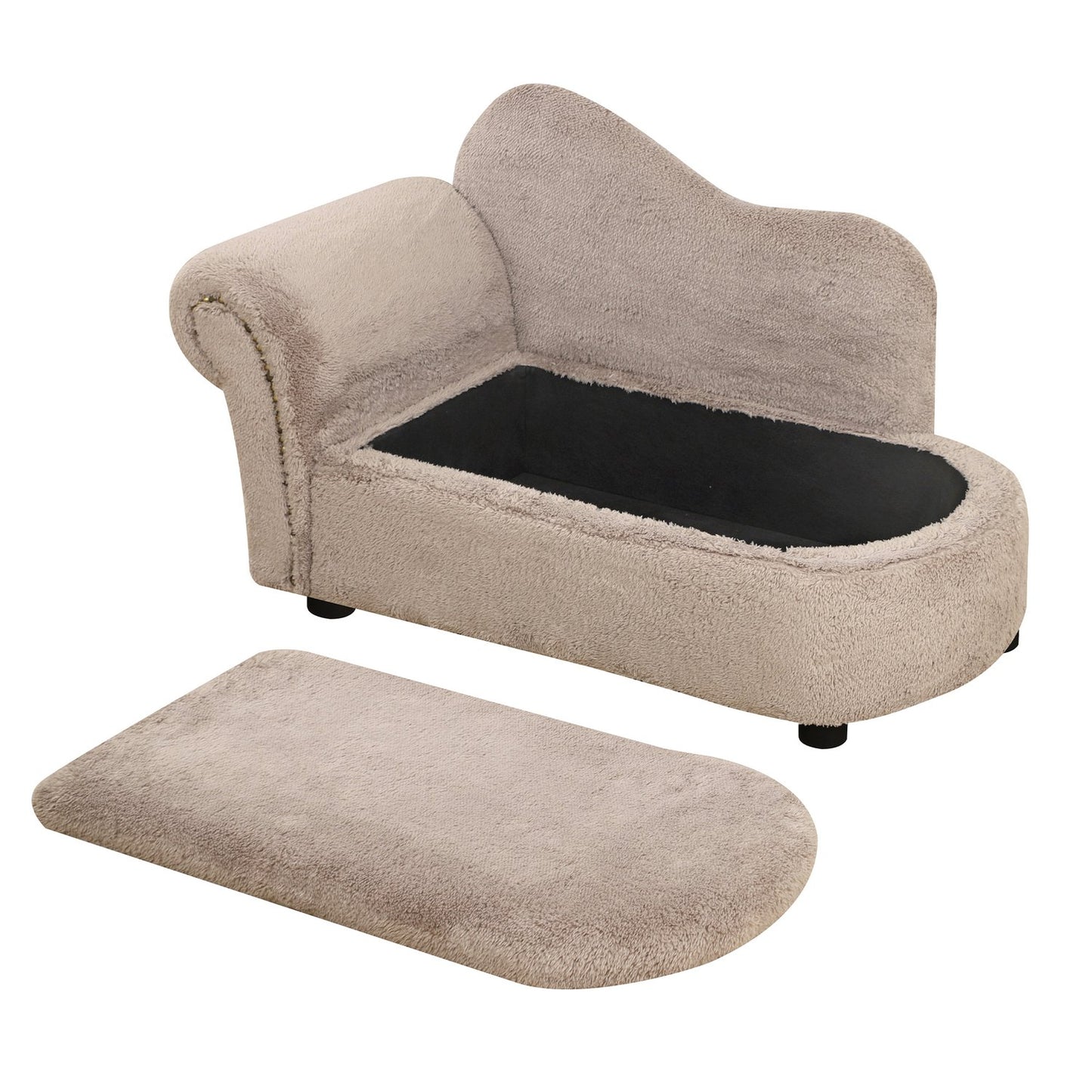 Dog bed sofa with hidden storage, robust cover, beige 80x40x46cm