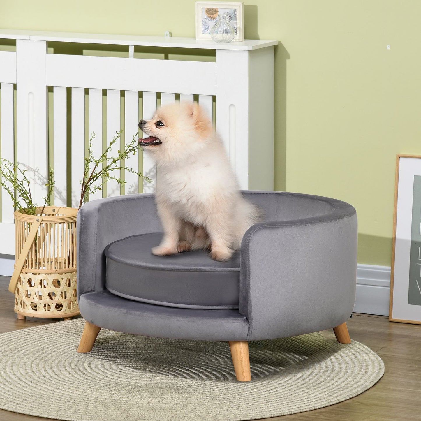 Medium Dog sofa with wooden frame, Grey, 68x68x35cm