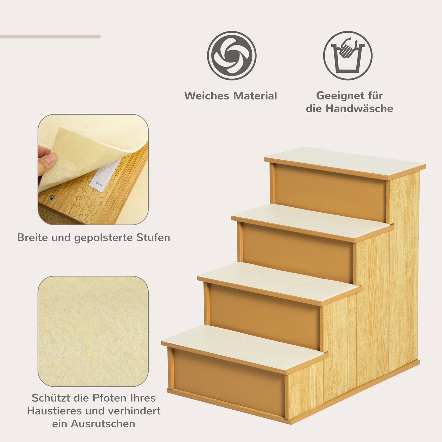Pet Stairs for Dogs/Cats, 4 Steps, MDF, Up to 30 kg