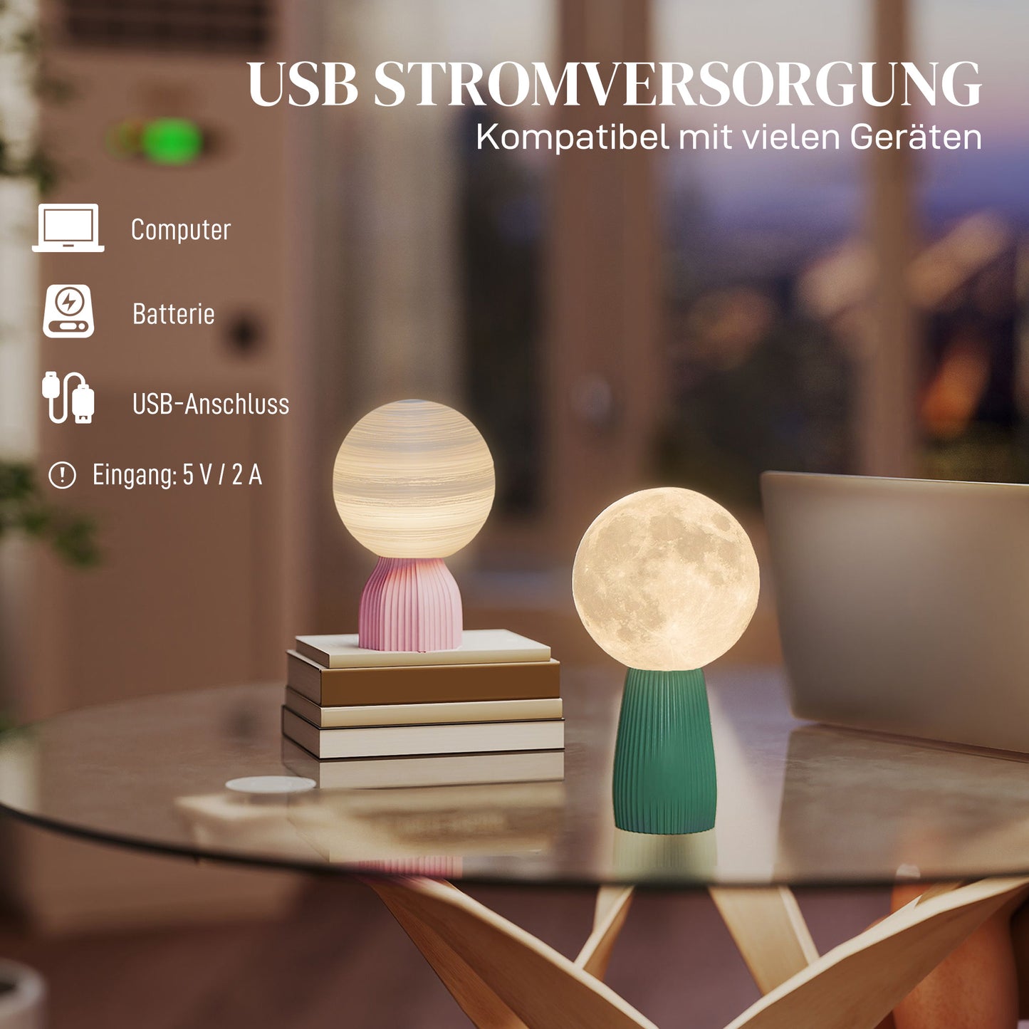 Planet-Themed Table Lamp Set, 3 Colors, USB-Powered