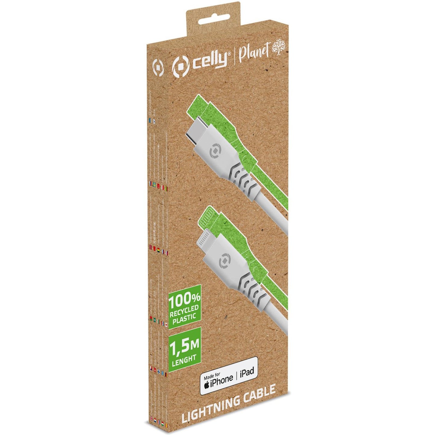 Planet USB-C - Lightning cable 1.5m made of 100% recycled plastic White