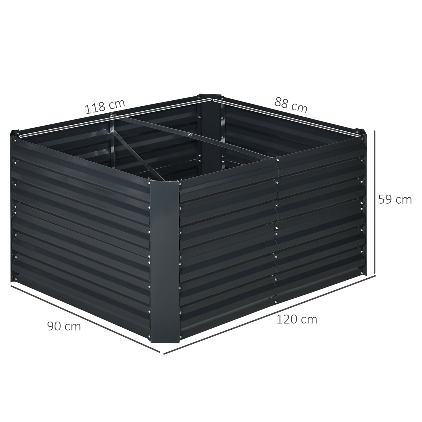Plant box Raised bed set with support, steel, 3-part, dark grey