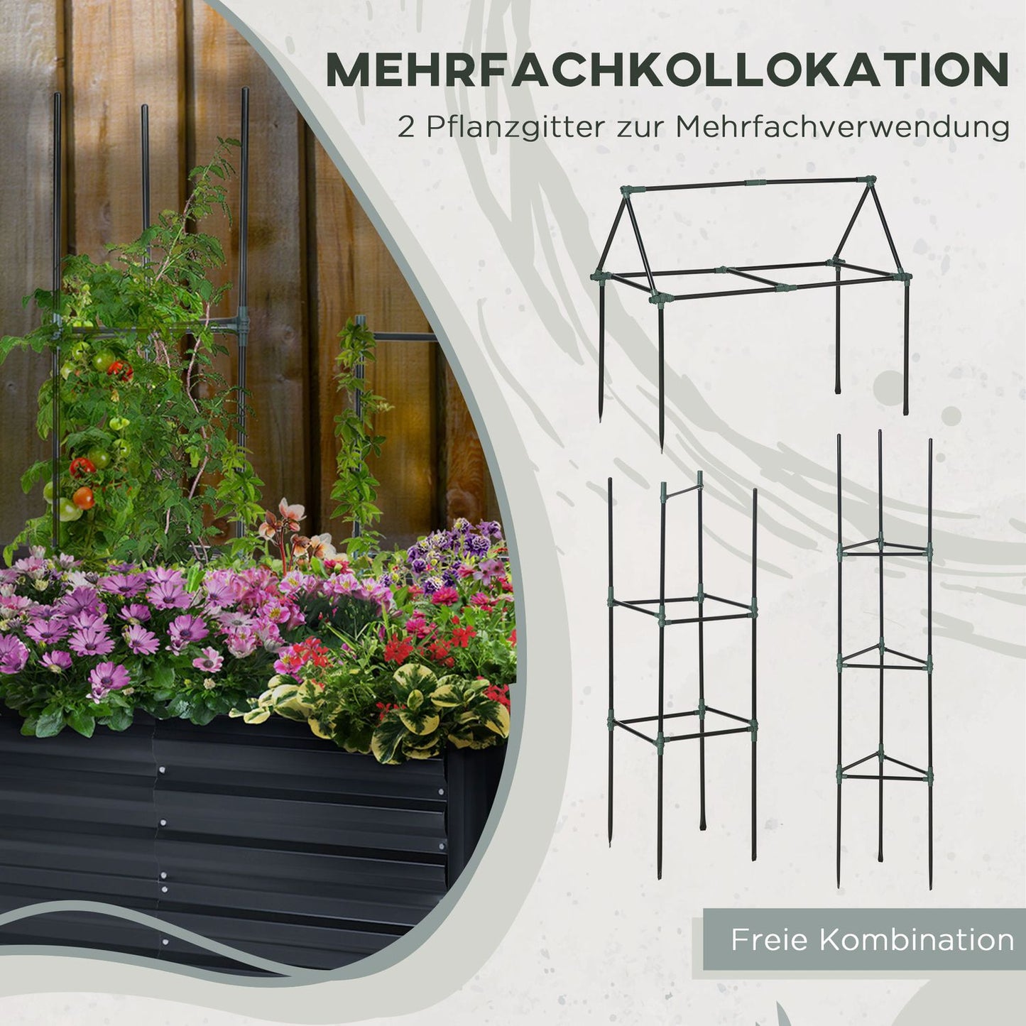 Plant box Raised bed set with support, steel, 3-part, dark grey