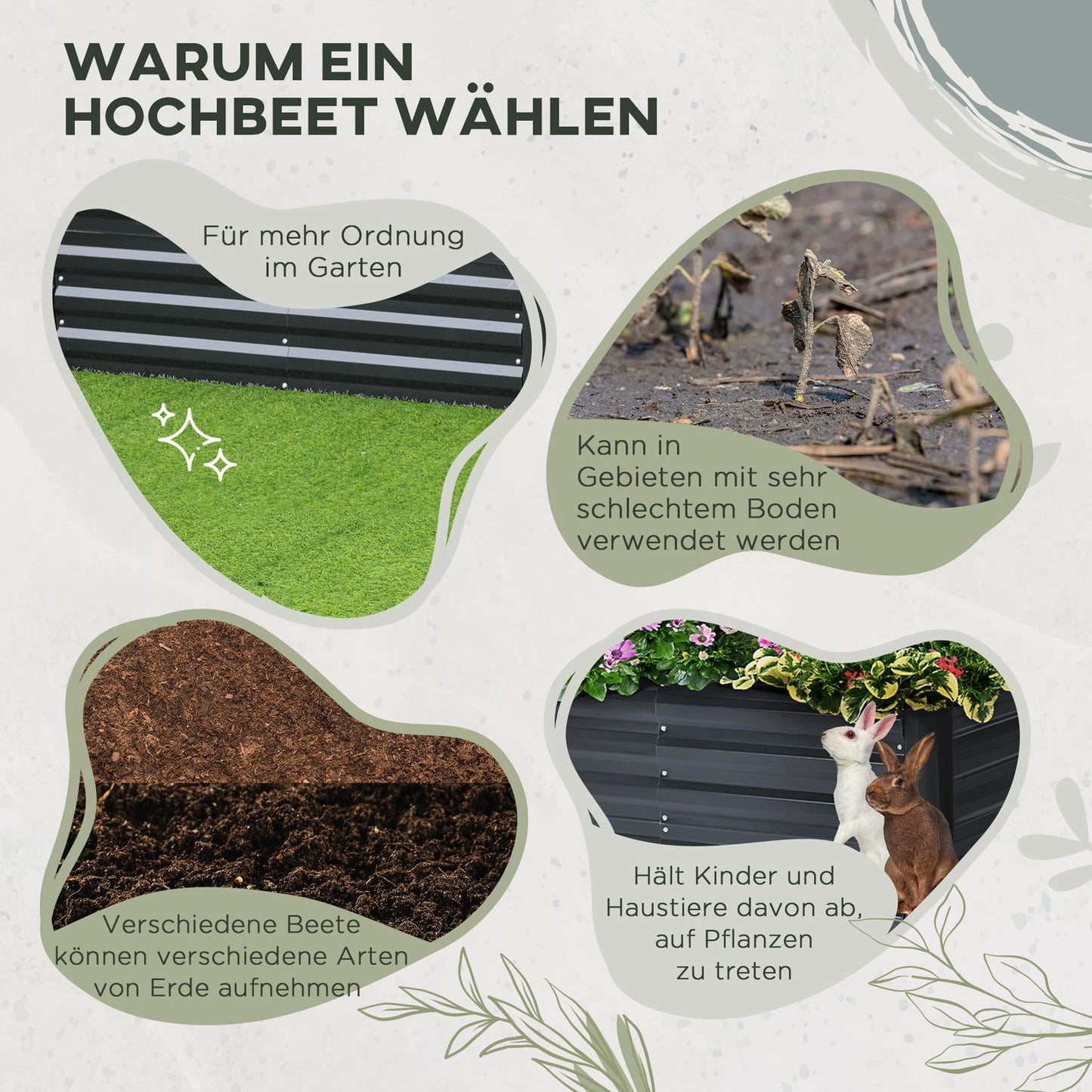 Plant box Raised bed set with support, steel, 3-part, dark grey