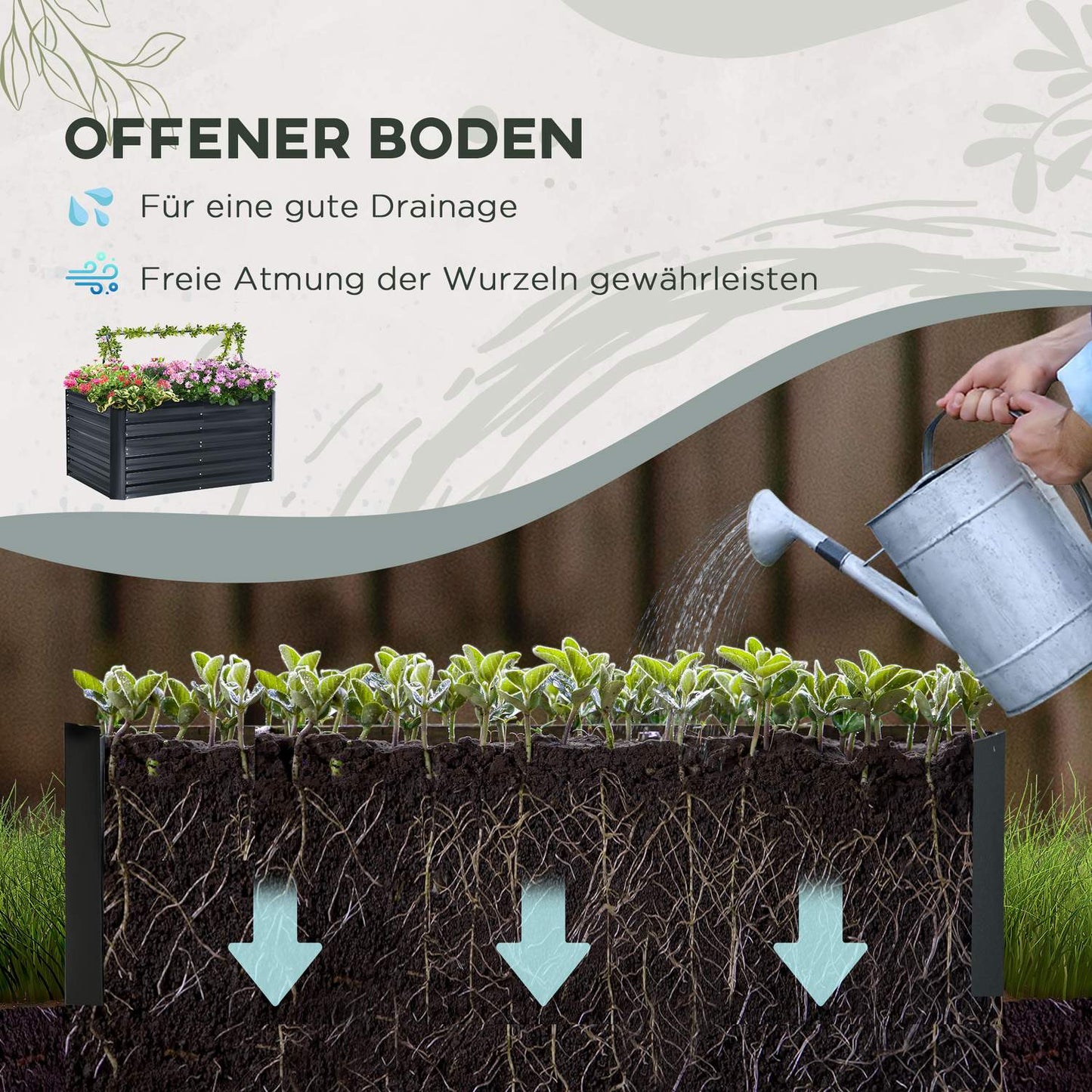 Plant box Raised bed set with support, steel, 3-part, dark grey