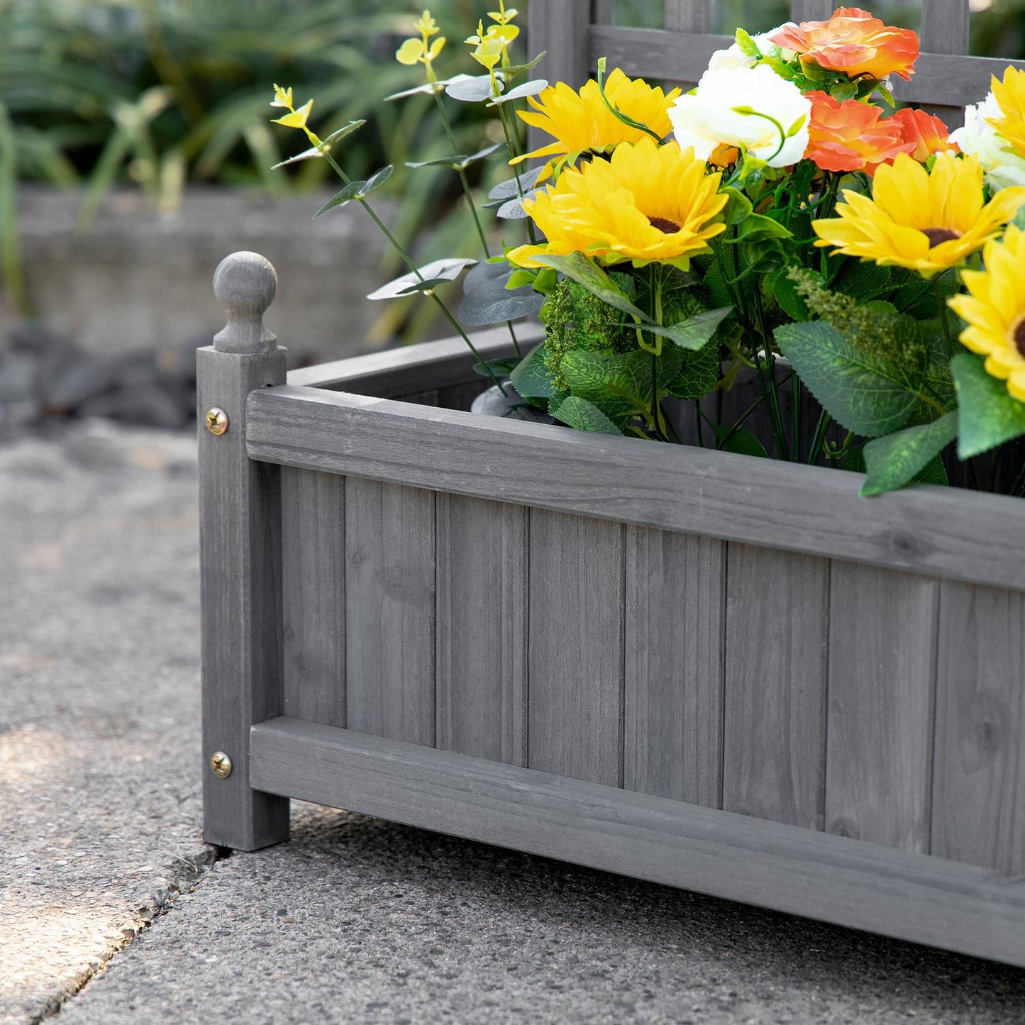 Wooden planter box with trellis, light grey, 64x28x120cm