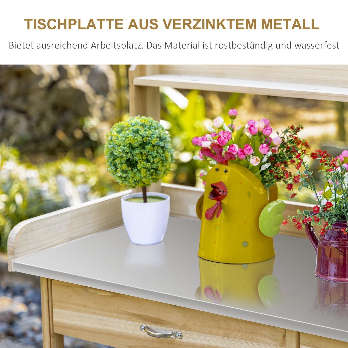Garden planting table - galvanized sheet, box, cabinet