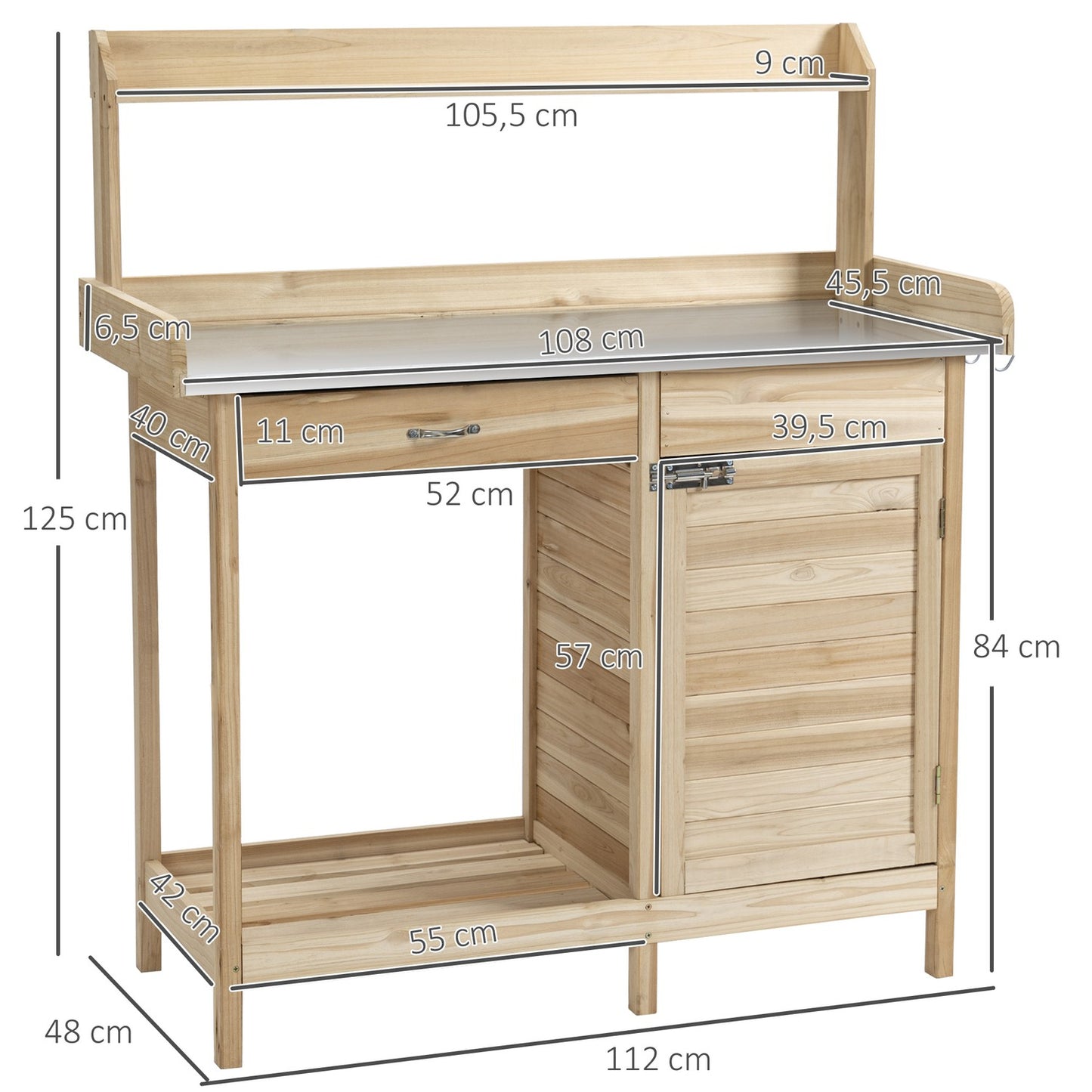 Garden planting table - galvanized sheet, box, cabinet