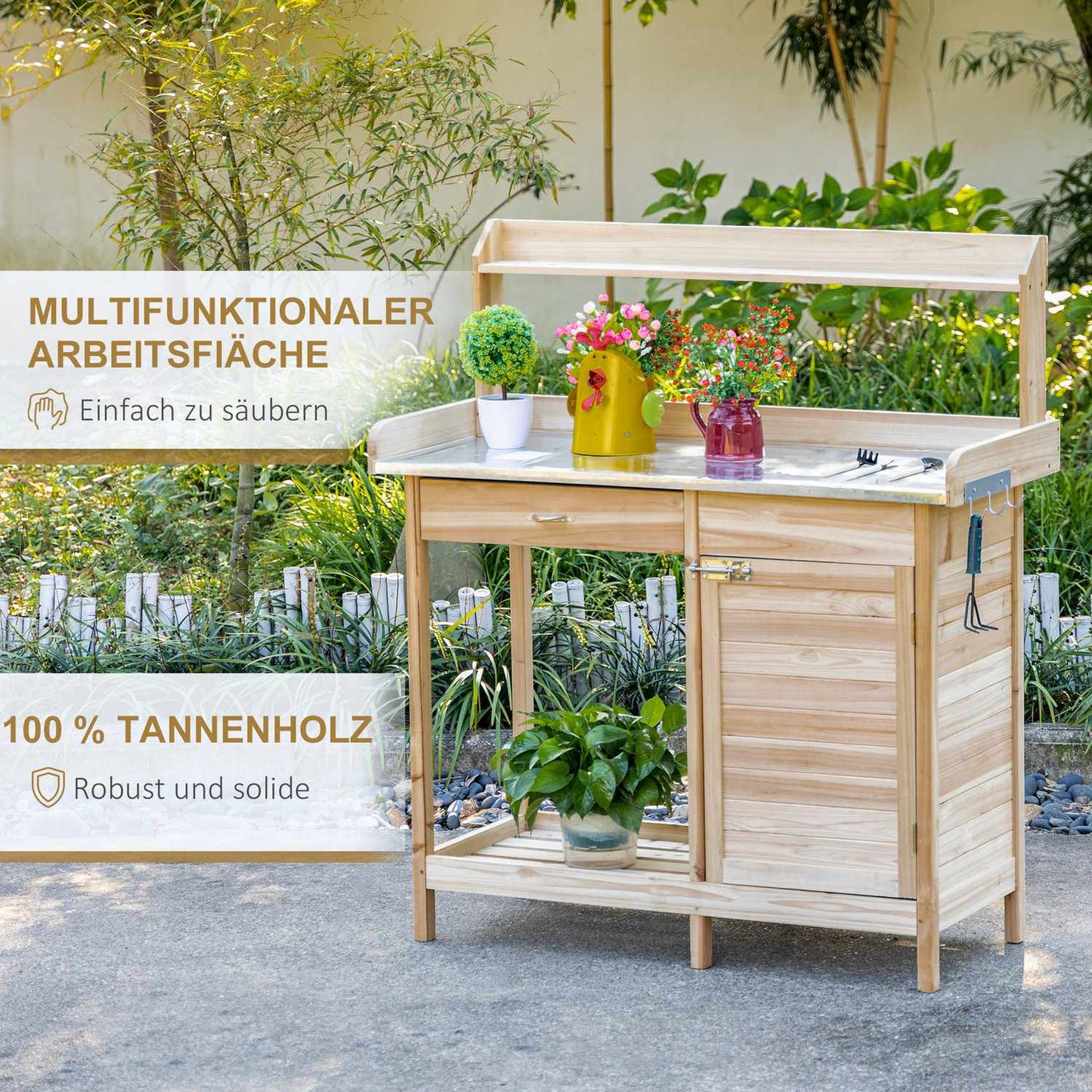 Garden planting table - galvanized sheet, box, cabinet