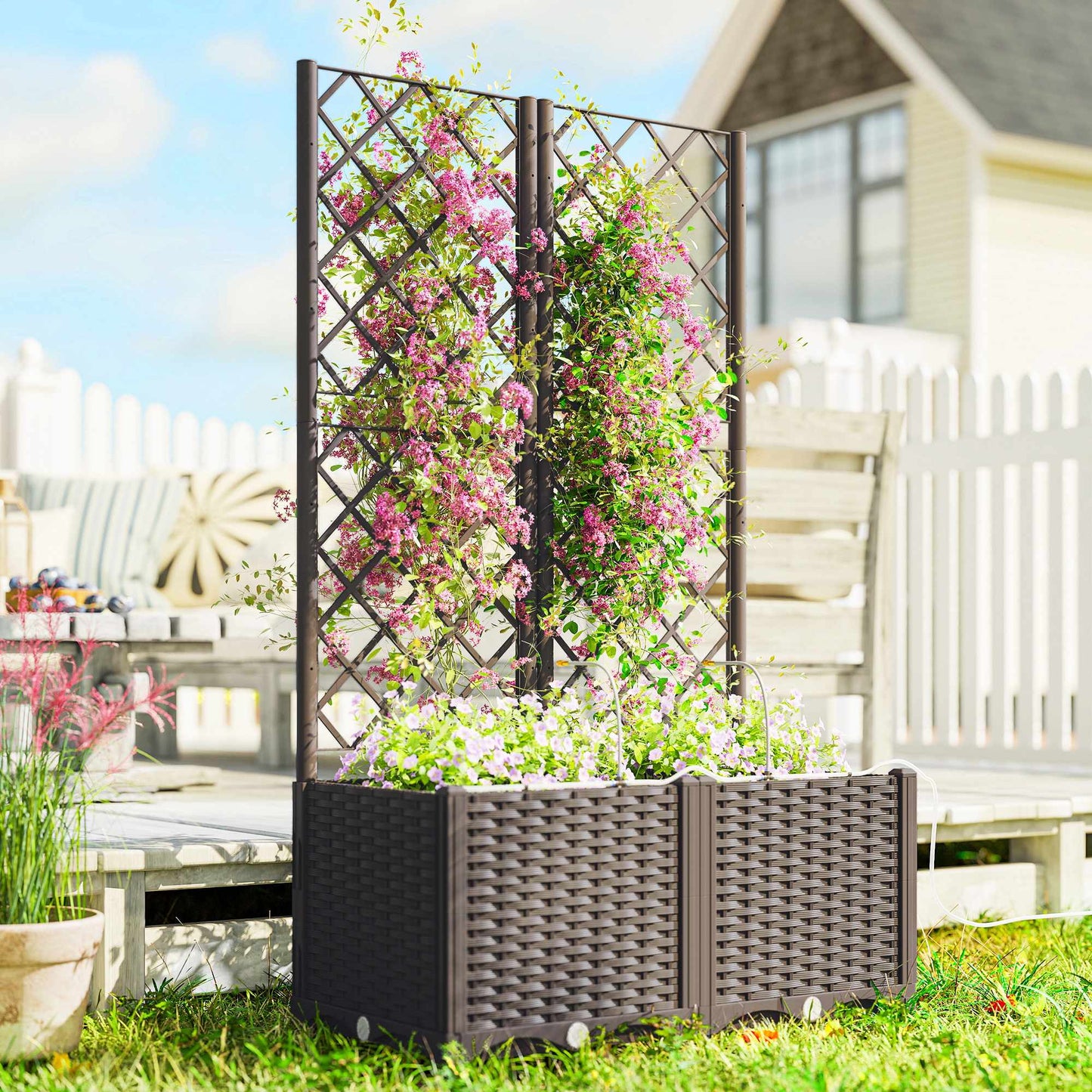 Planter Box Set with Trellis, Timer, Drainage, 80x40x136 cm