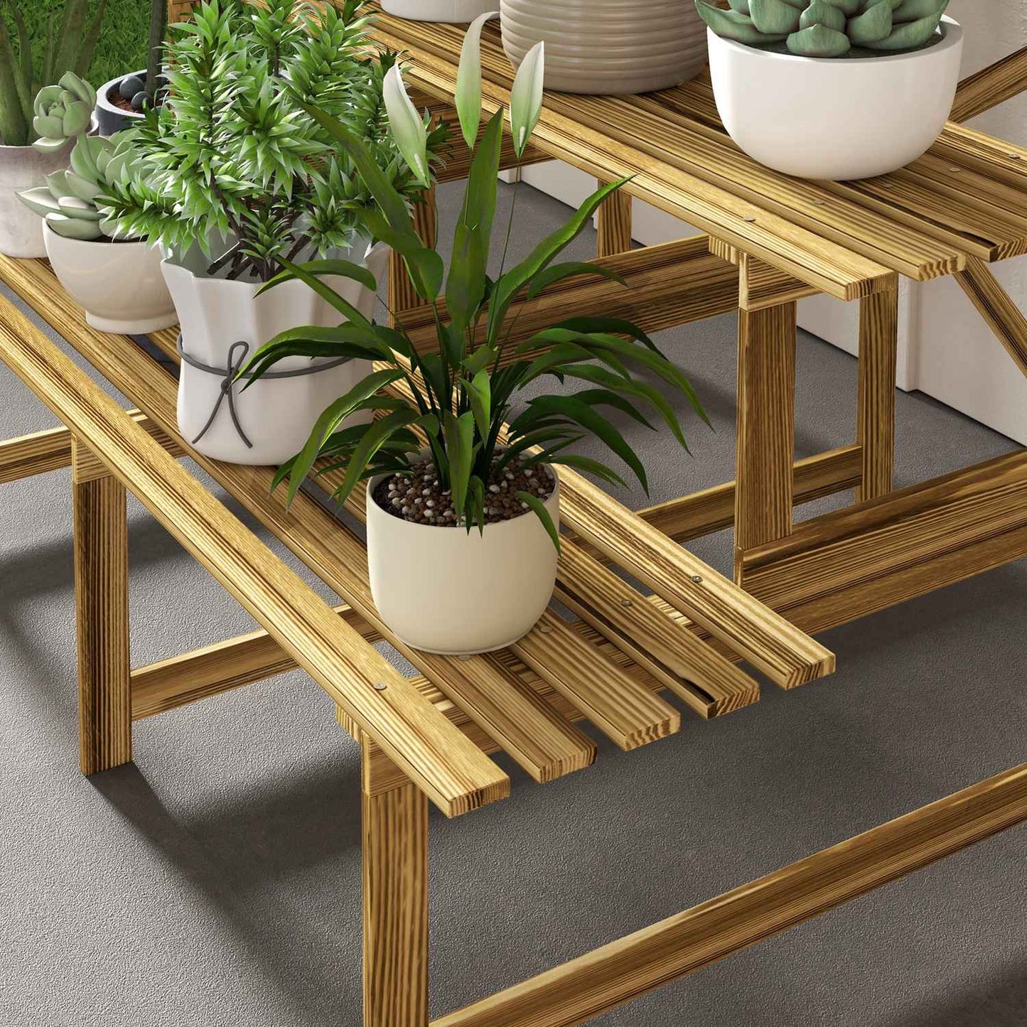 3-step spruce wood plant shelf for garden or balcony