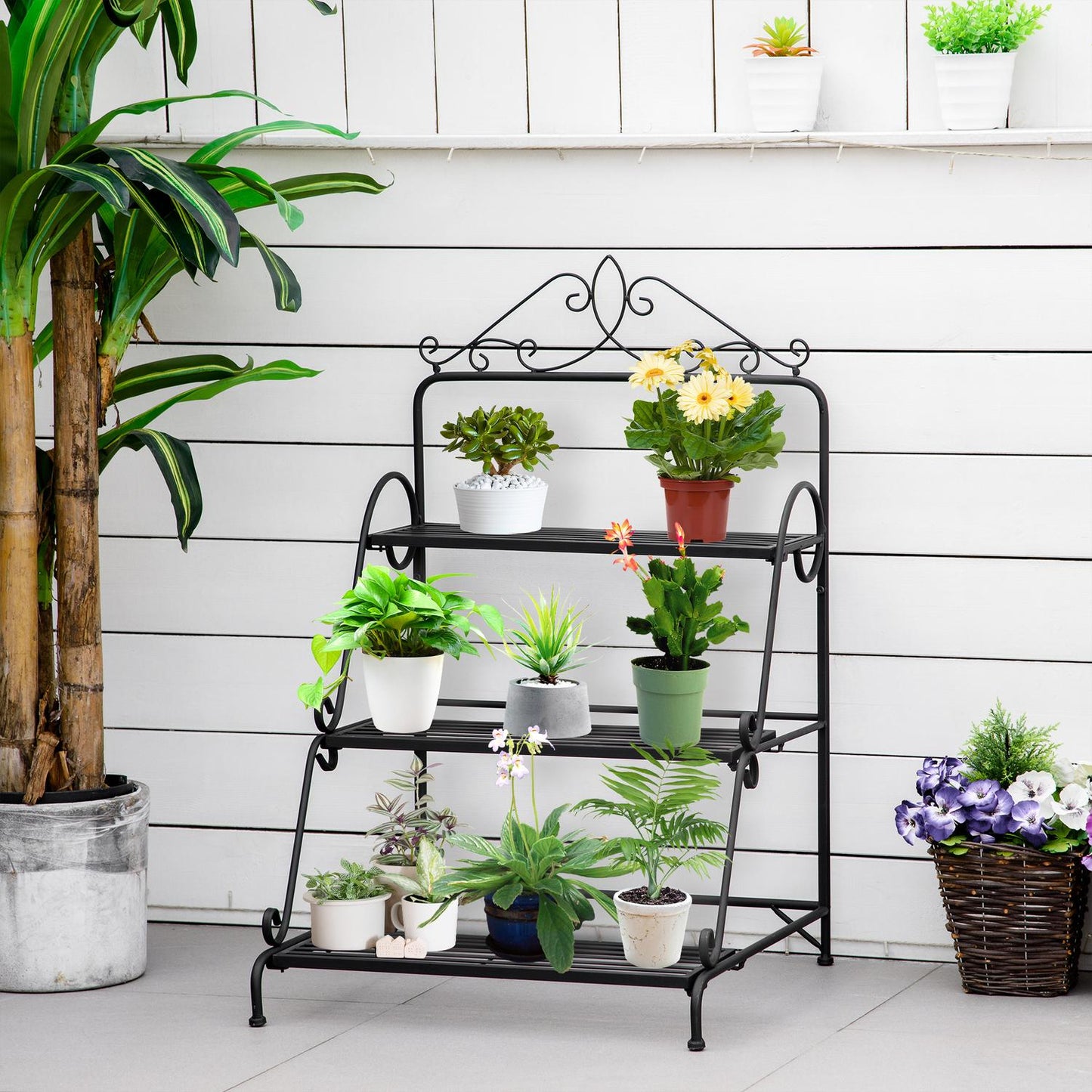 Plant stand in 3 levels in metal, adjustable for indoor and outdoor use