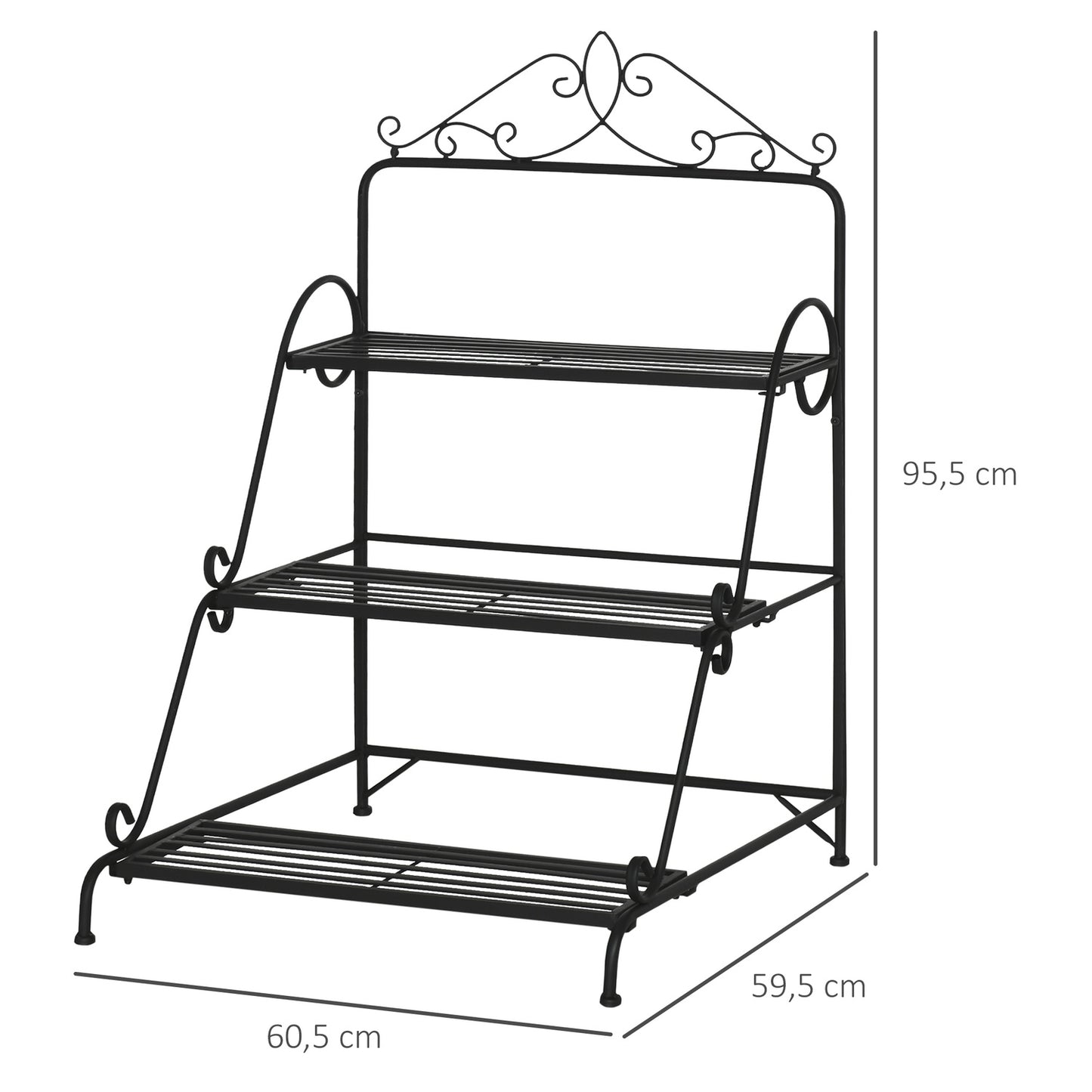 Plant stand in 3 levels in metal, adjustable for indoor and outdoor use