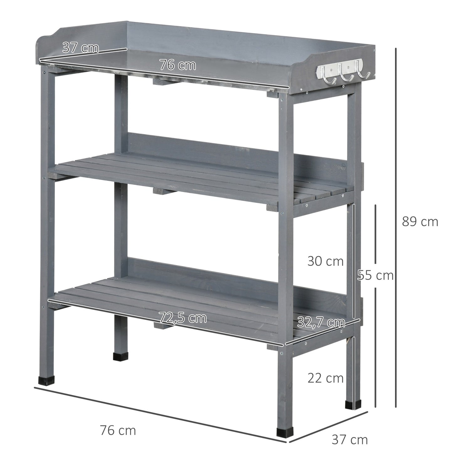 Garden planting table, metal & wood, 76x37x89cm