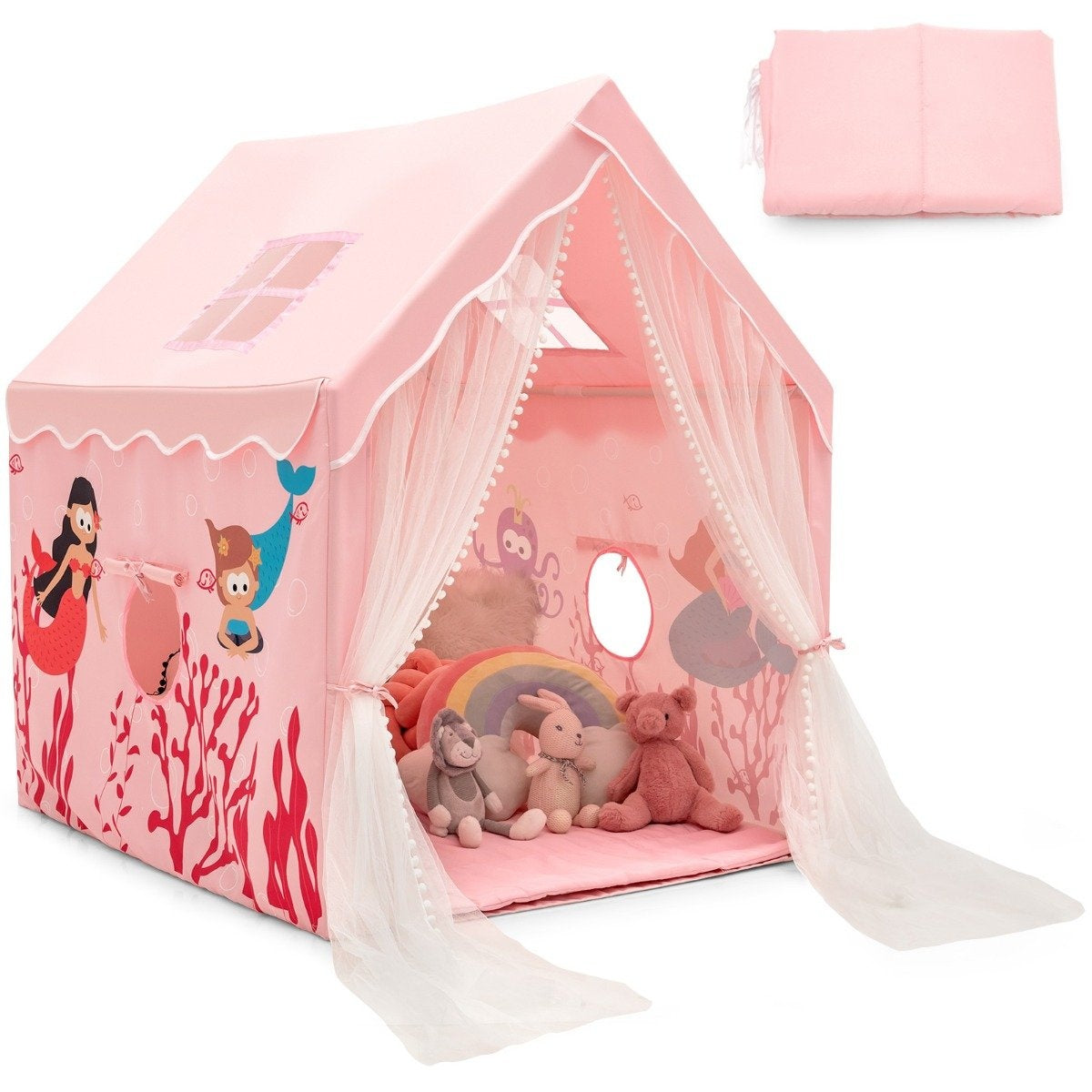 Play Tent Large Children's Tent Indoor Play Tent with Mat Door Curtain 121 x 105 x 137 cm Pink