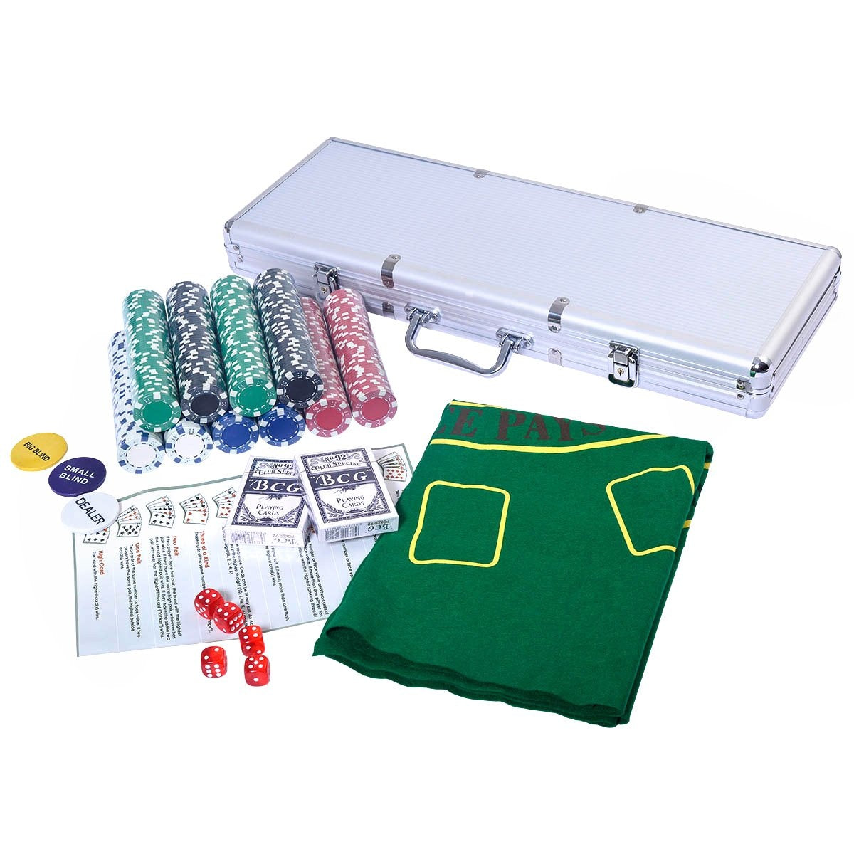 Poker set poker case 500 laser chips aluminum case aluminum poker case + cloth + 2 poker decks