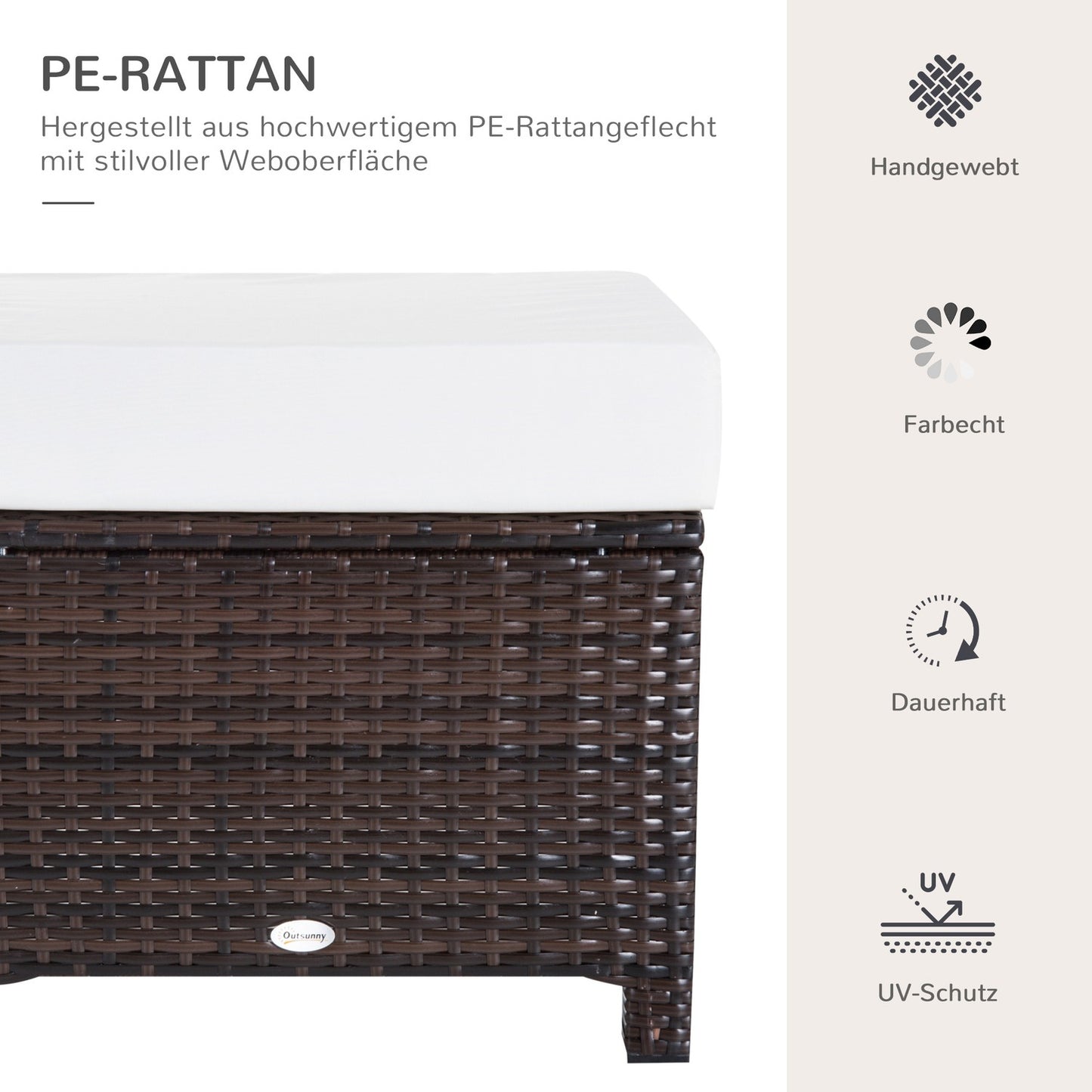 Balcony stool in poly rattan with cushion, brown/cream, 50x50x35 cm