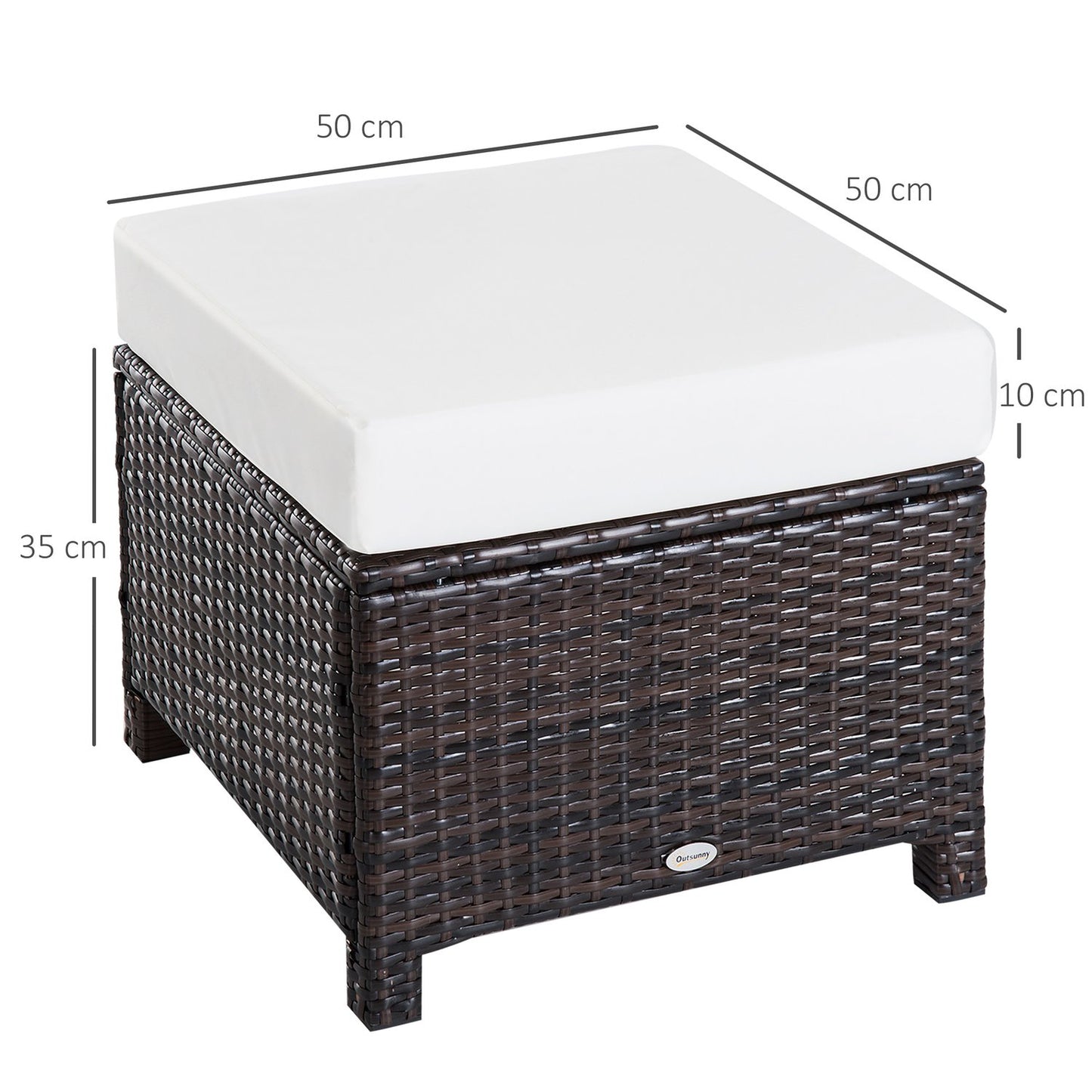 Balcony stool in poly rattan with cushion, brown/cream, 50x50x35 cm