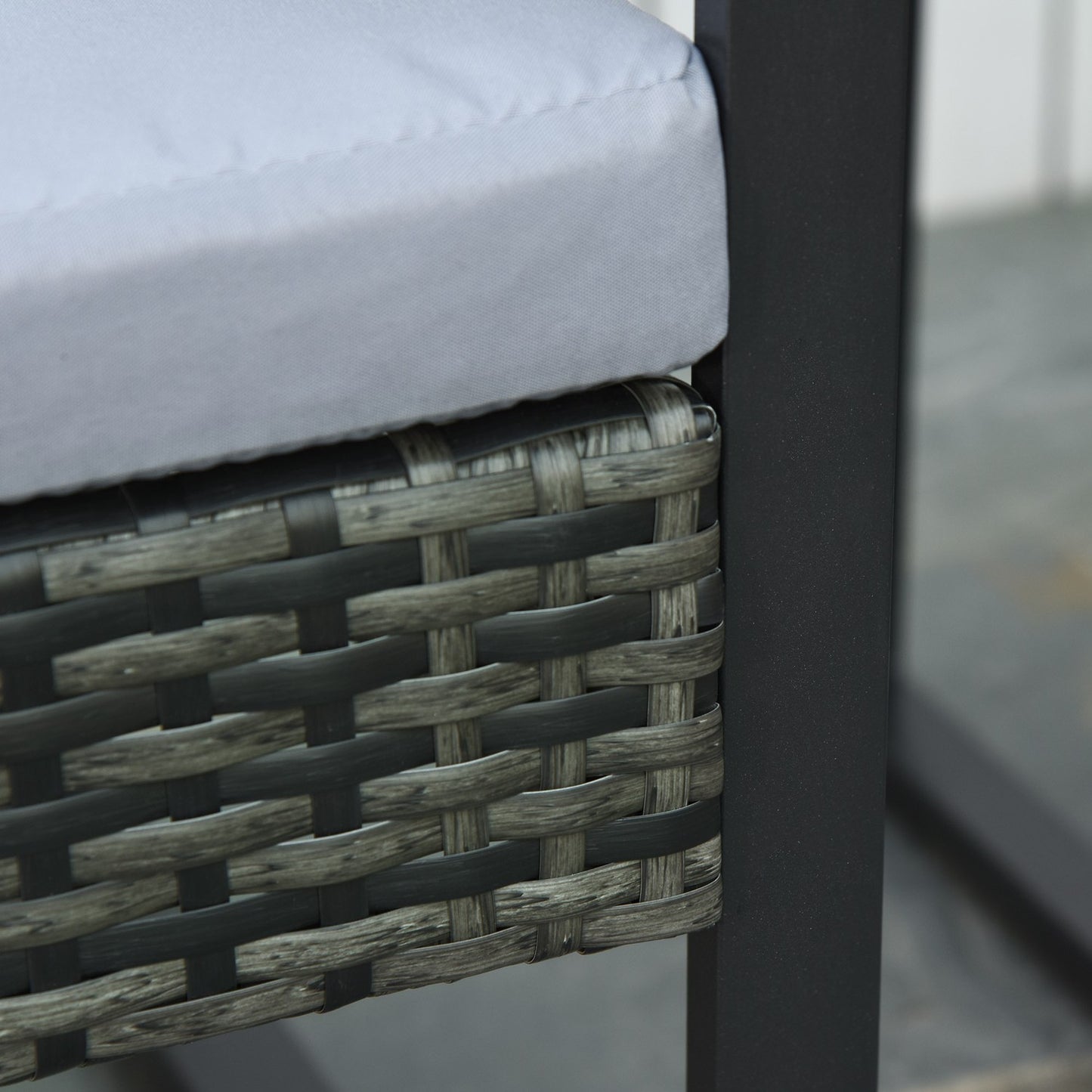 2-person balcony set in poly rattan with gray cushions