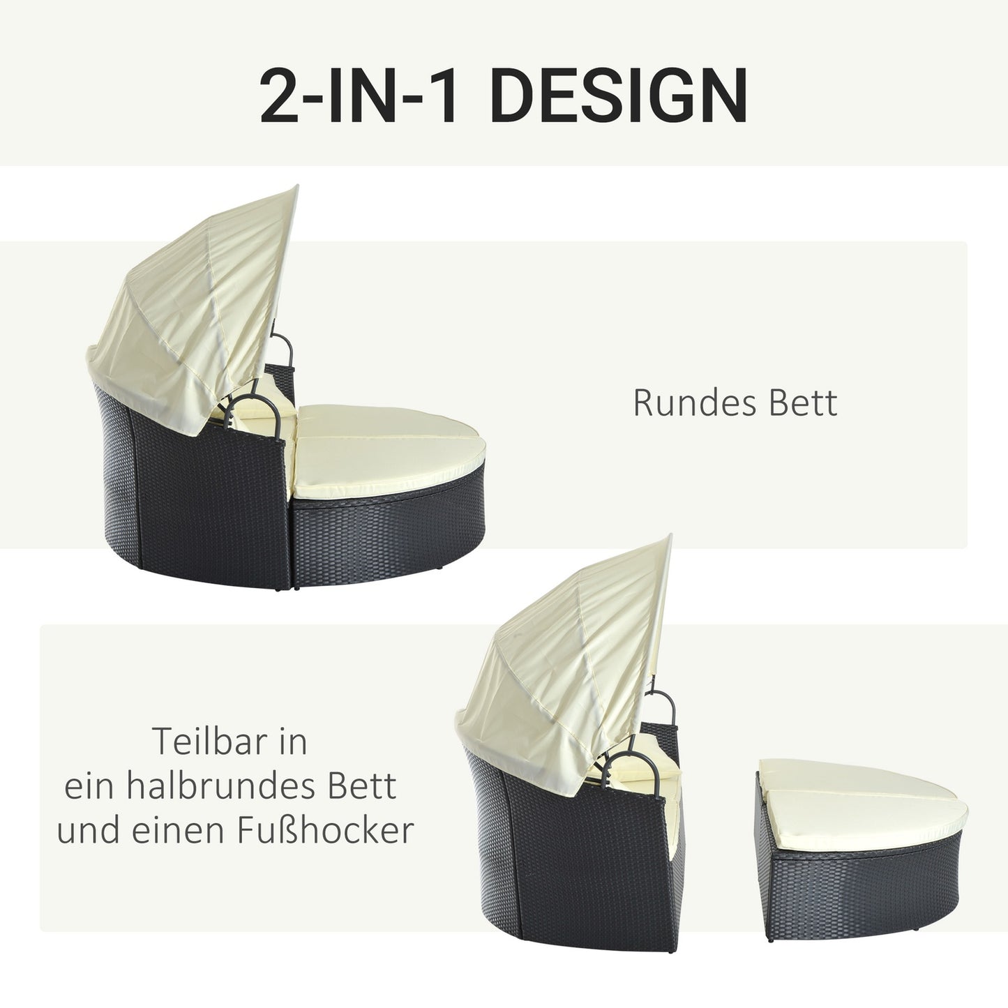 Outdoor Polyrattan Sun Island - folding canopy, cream 171x180x155cm