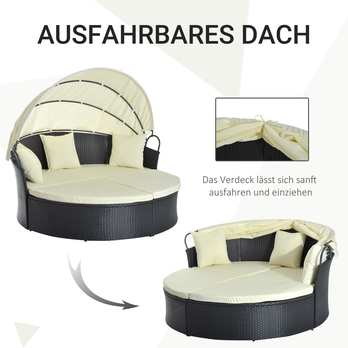 Outdoor Polyrattan Sun Island - folding canopy, cream 171x180x155cm
