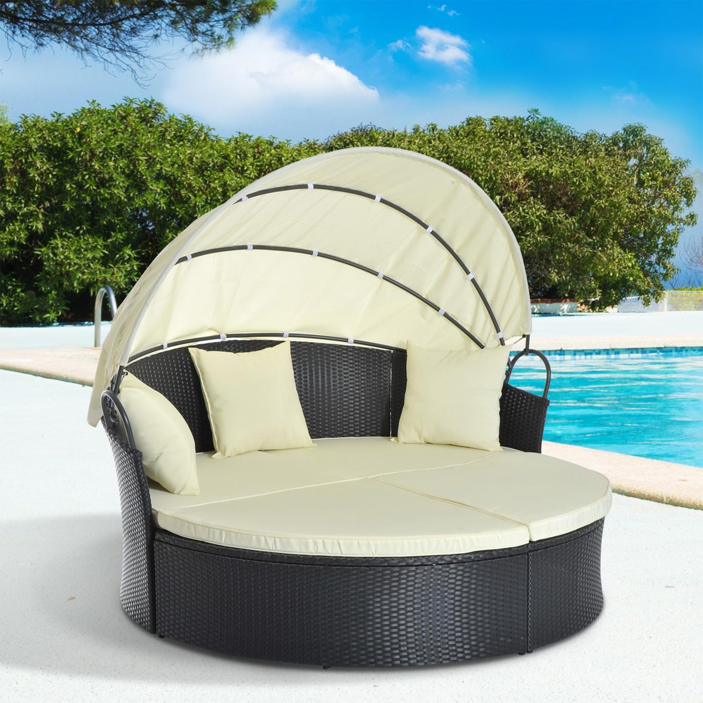 Outdoor Polyrattan Sun Island - folding canopy, cream 171x180x155cm