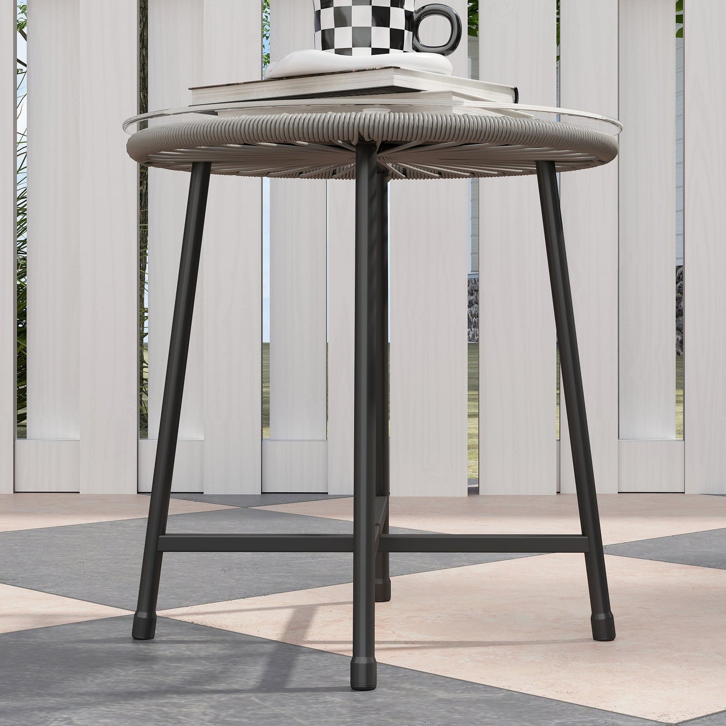 Outdoor poly rattan lounge set, weatherproof, 3-piece, dark grey