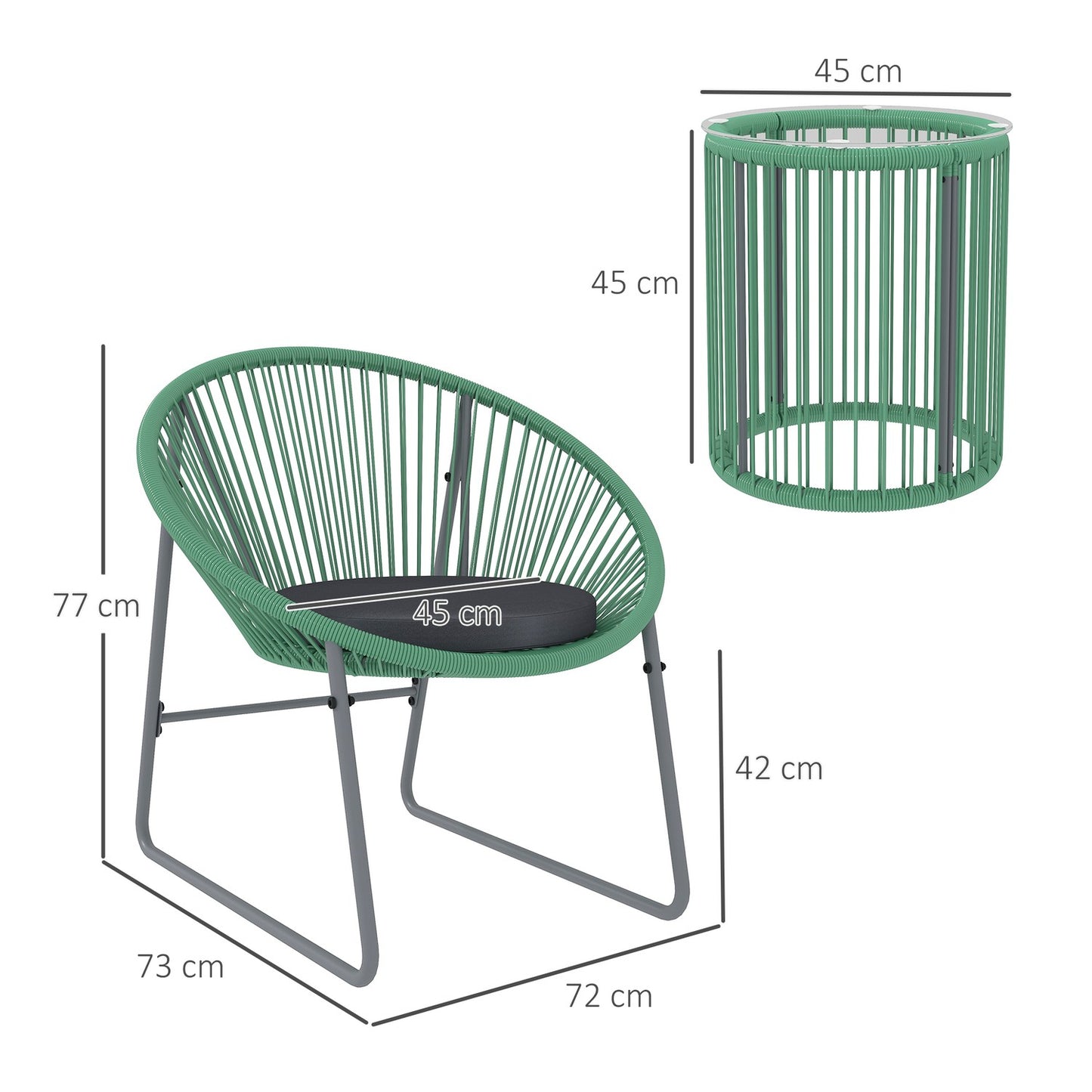 Polyrattan 3-piece Outdoor Lounge Set, green cushions