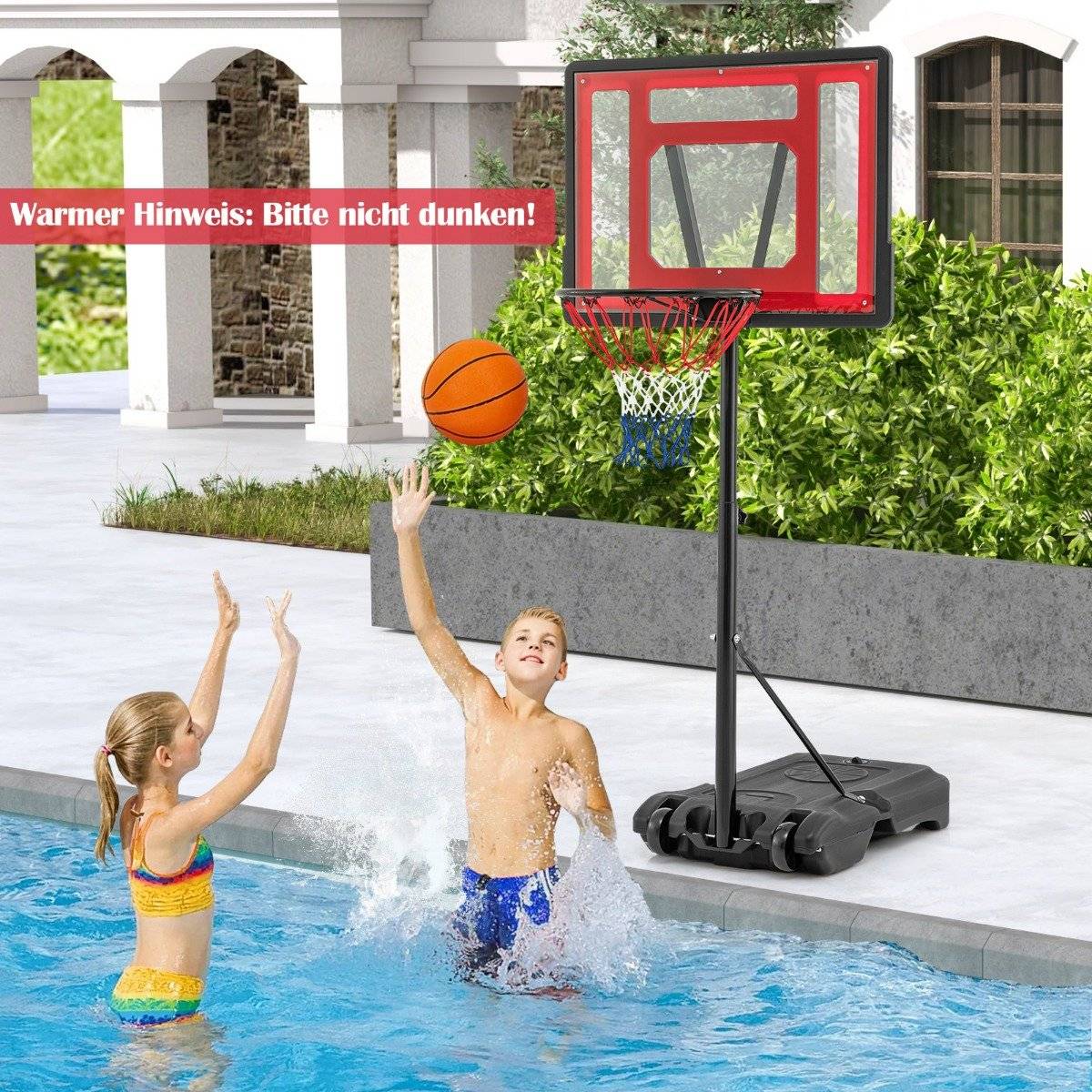 Pool basketball hoop outdoor basketball stand 115-135 cm height adjustable red