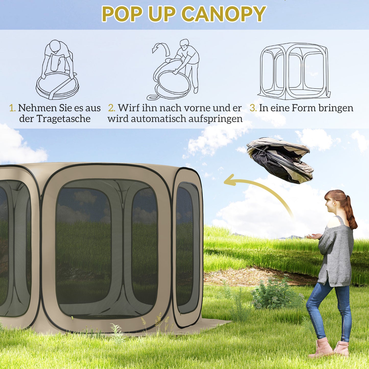 Pop-Up Camping Tent, Portable, UPF50+ Protection, Mesh Sides