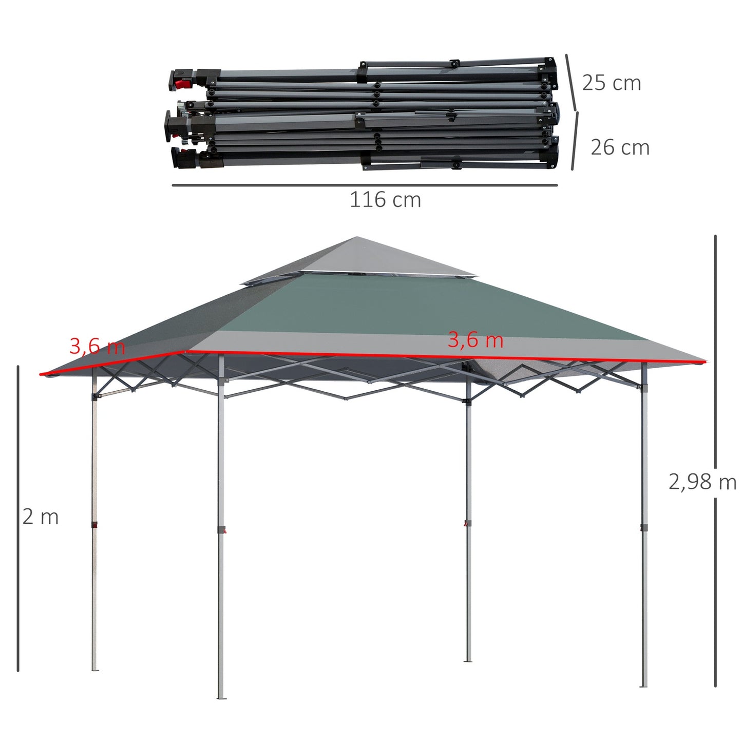 Pop-Up Gazebo 3.6x3.6M UV protection, foldable, green