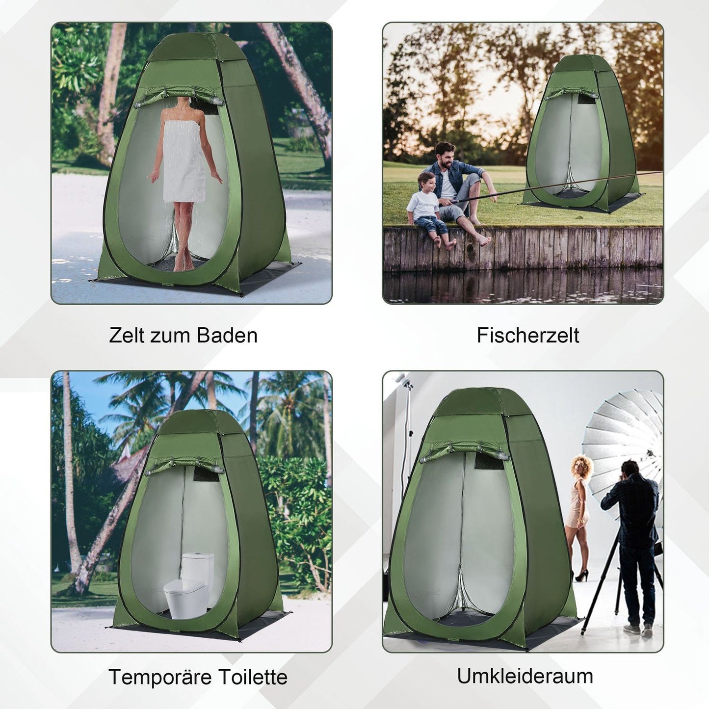 Camping Shower Tent - Portable Outdoor Toilet, Dark Green