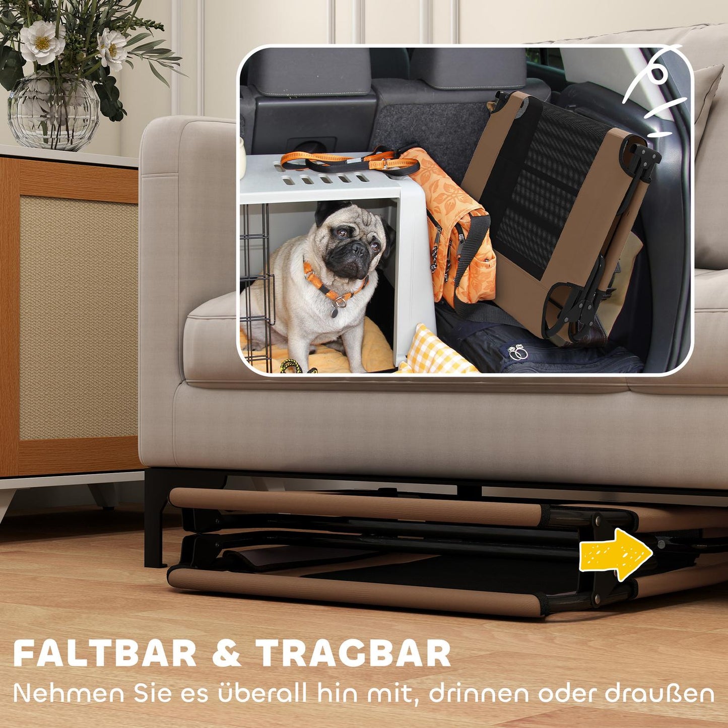 Portable Elevated Dog Bed, Raised Pet Bed with Breathable Mesh, for Large Dogs, Coffee