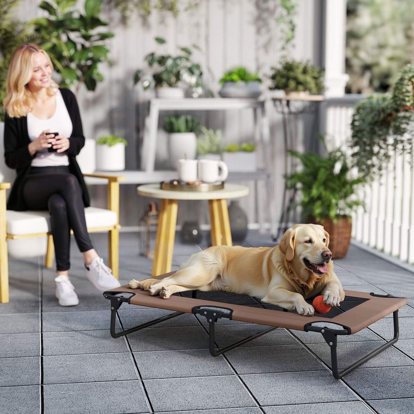 Portable Elevated Dog Bed, Raised Pet Bed with Breathable Mesh, for Large Dogs, Coffee