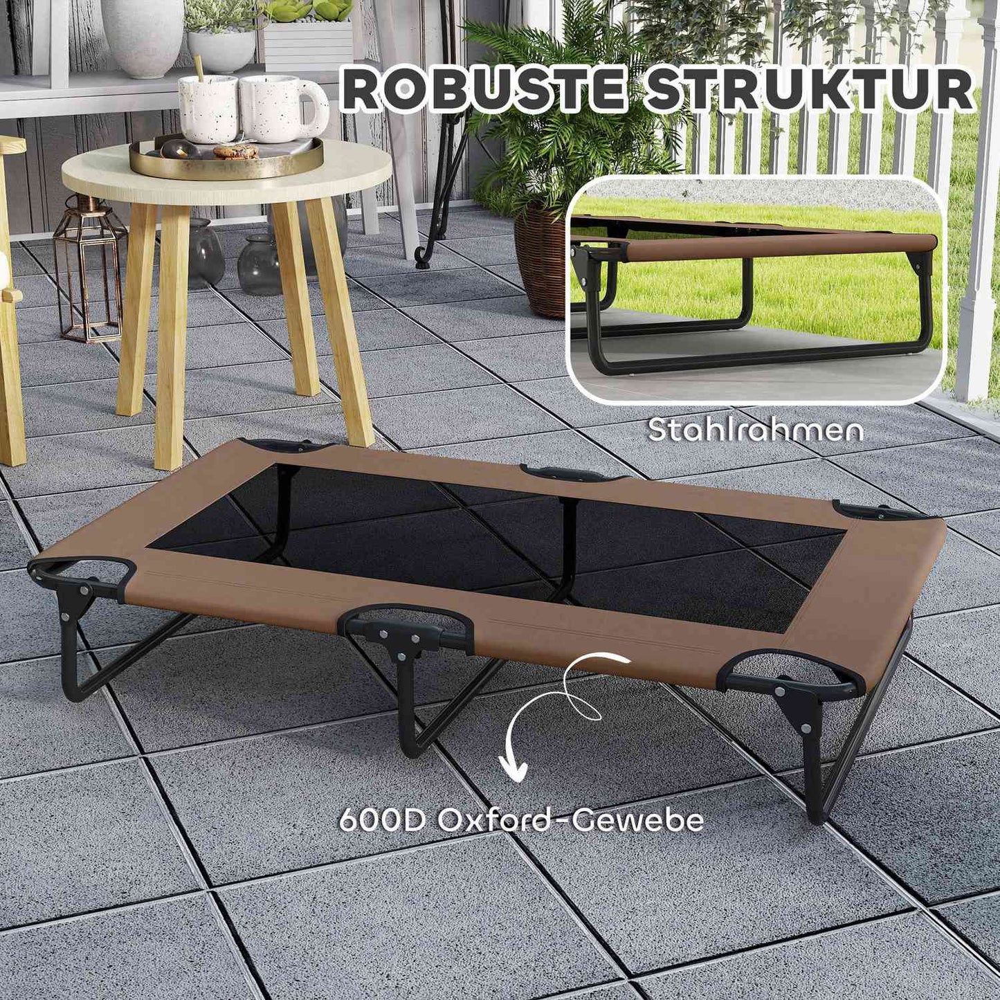 Portable Elevated Dog Bed, Raised Pet Bed with Breathable Mesh, for Large Dogs, Coffee
