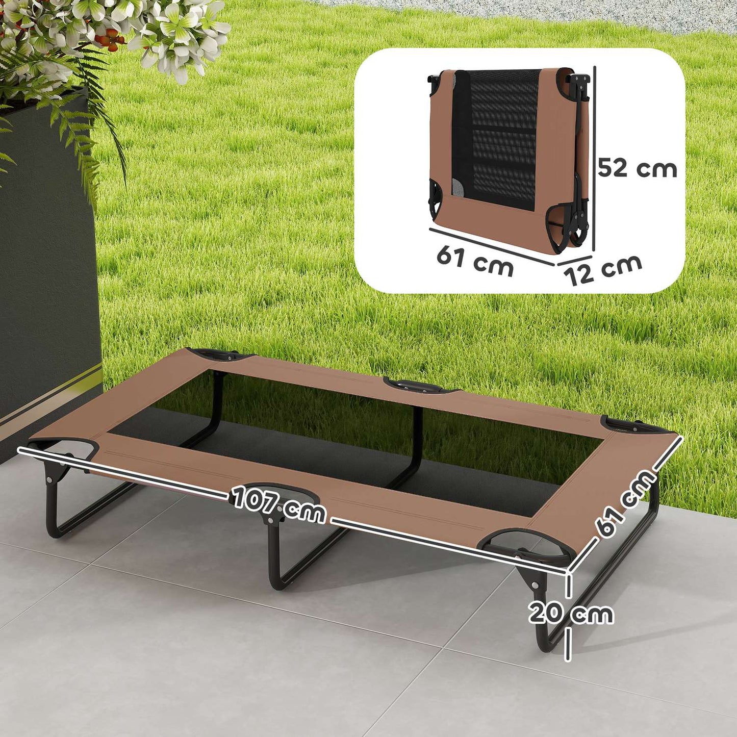 Portable Elevated Dog Bed, Raised Pet Bed with Breathable Mesh, for Large Dogs, Coffee