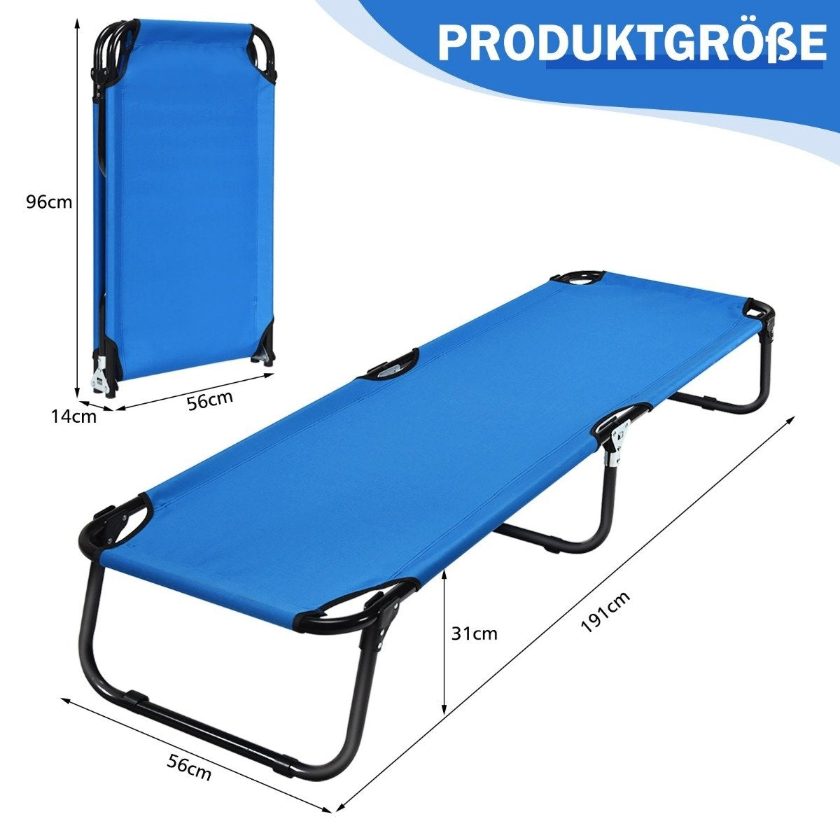 Portable Folding Camping Bed 190cm Long Fabric Sleeping Bed Blue