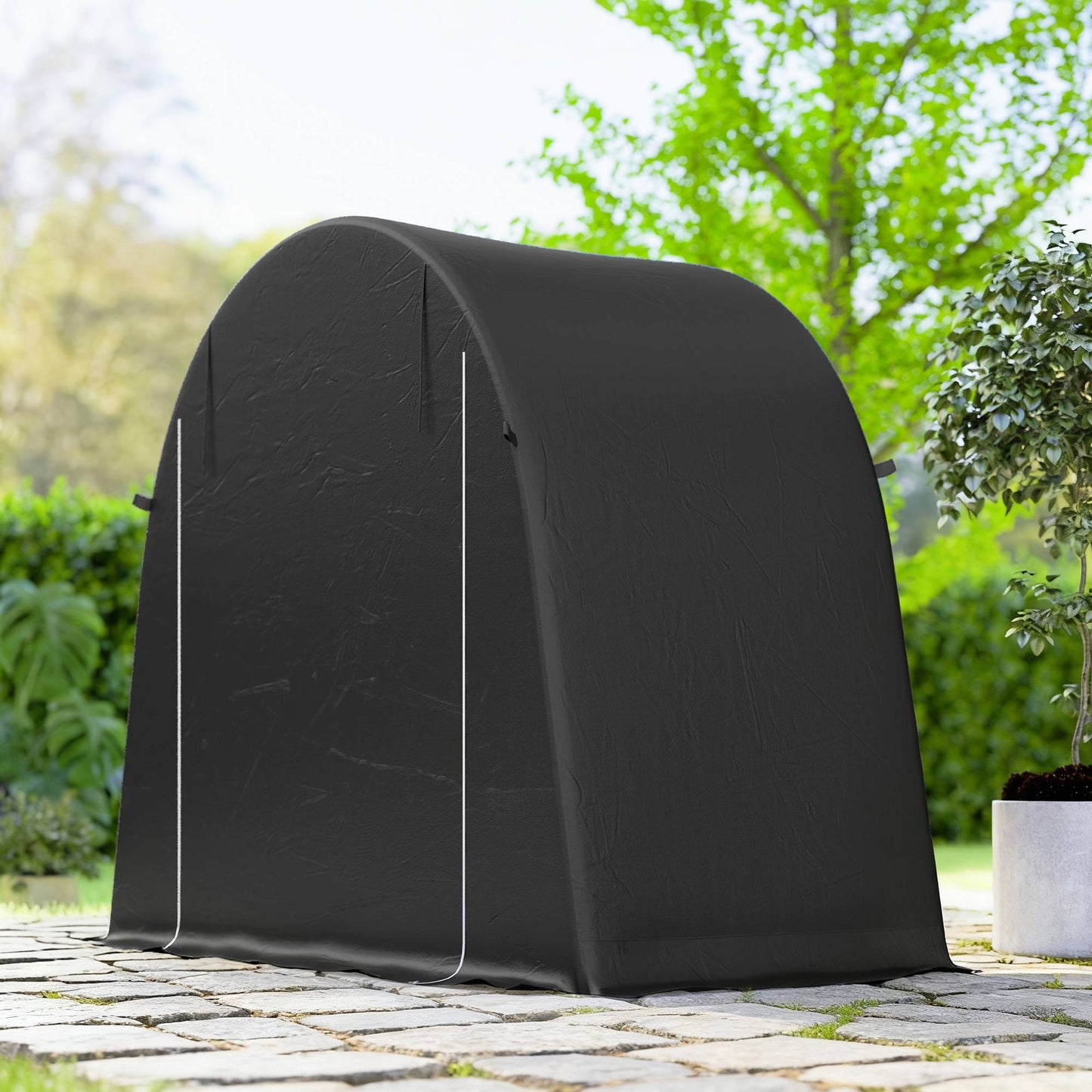 Portable Garden Shed with Zipper Door, Metal Frame, Dark Gray