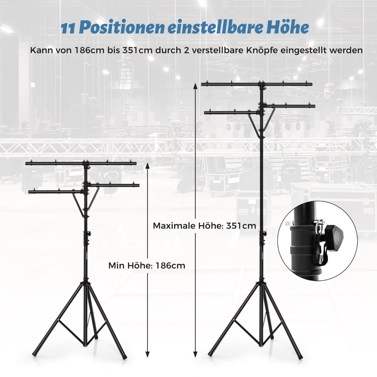 Portable Lighting Stand, Adjustable Height, Holds 8 Lights