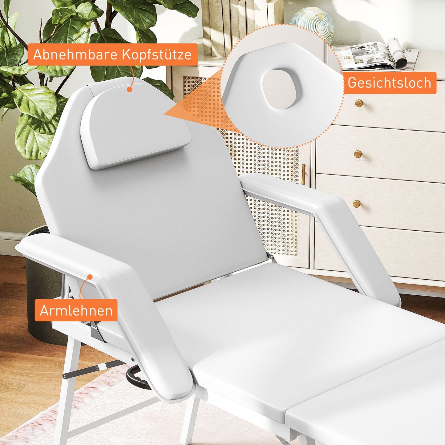 Portable Massage Table, Adjustable Back and Leg Rest, White