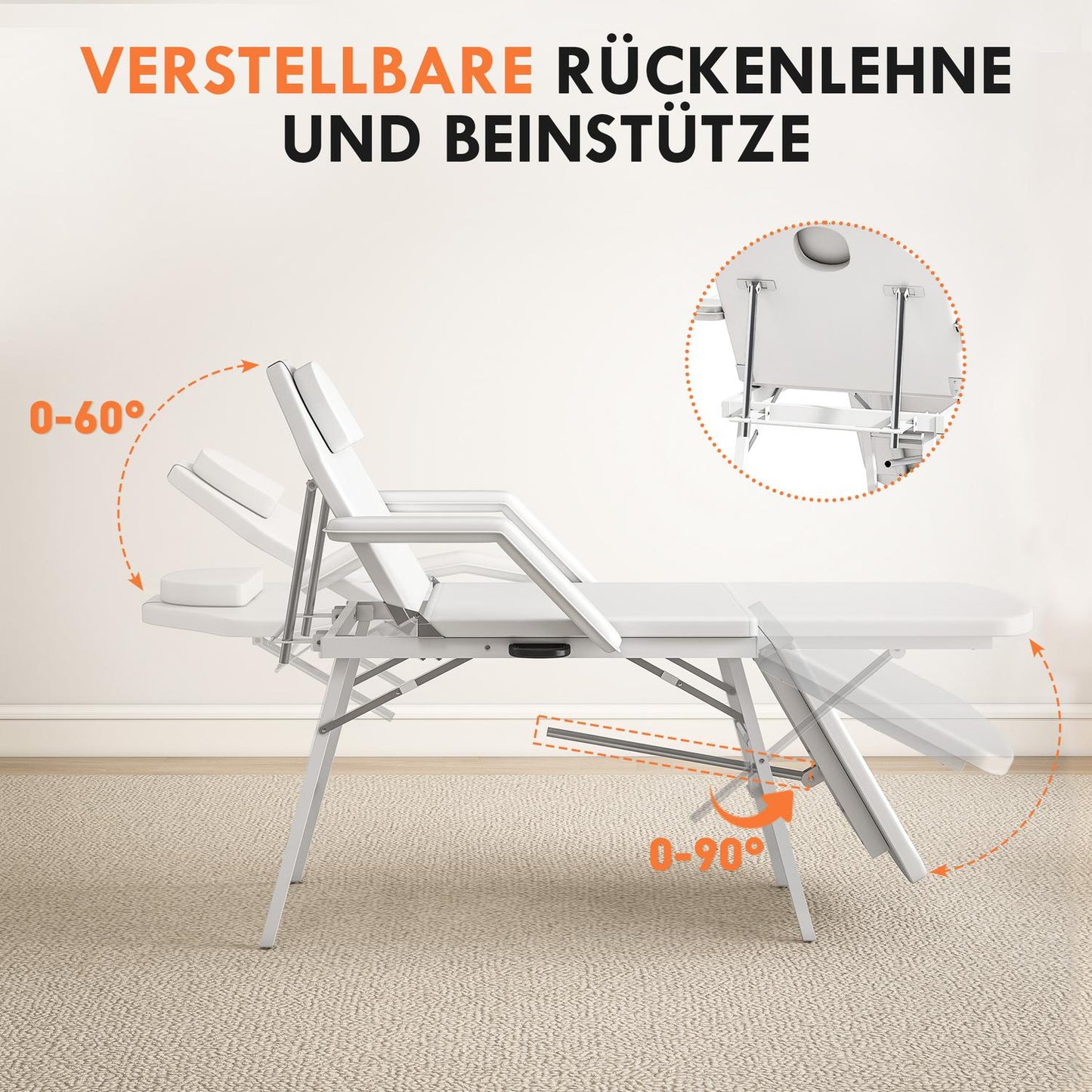 Portable Massage Table, Adjustable Back and Leg Rest, White