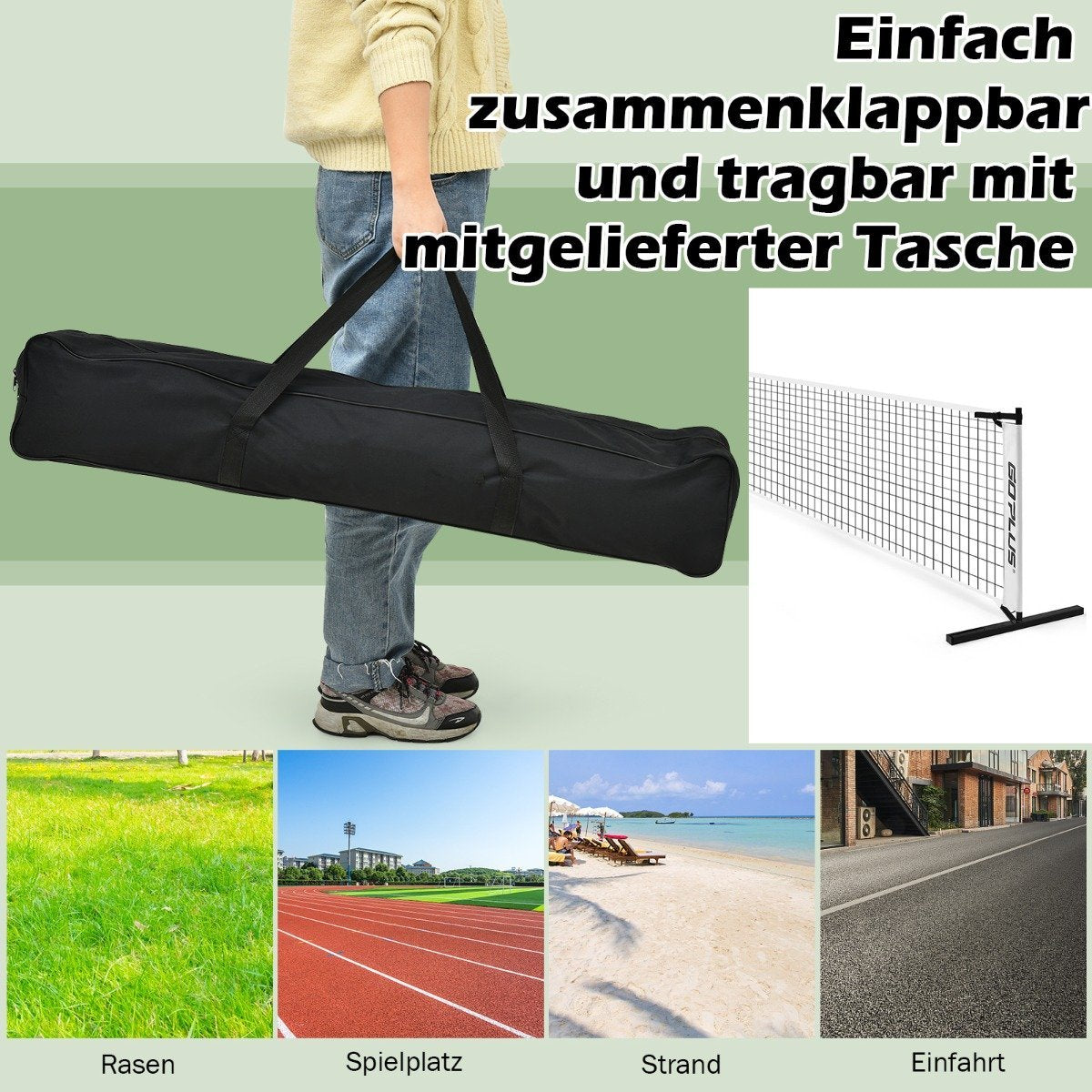 Portable Pickleball Net with Metal Tubes Strong Polyester Net & Oxford Cloth Carry Bag Weatherproof Sports Net 670cm Long