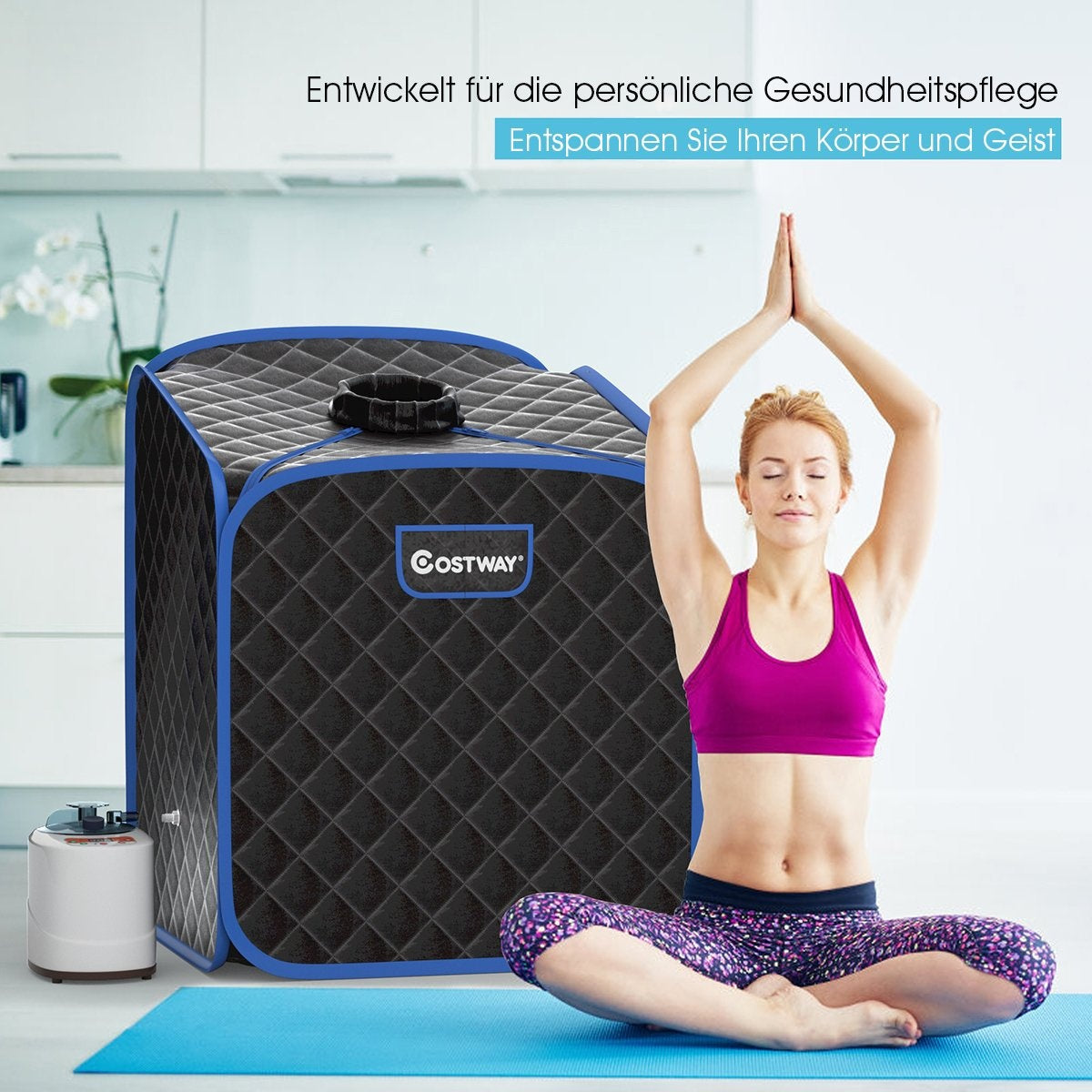 Portable Steam Sauna Spa with Chair Foot Massage Roller and Absorbent Mat 9 Adjustable Temperature Levels Indoor Spa Cabin Black