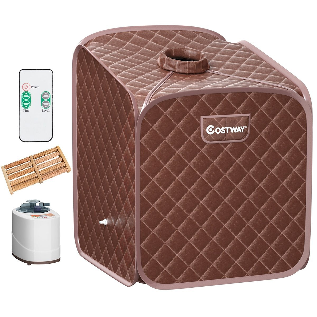 Portable Steam Sauna Spa with Chair Foot Massage Roller and Absorbent Mat 9 Adjustable Temperature Levels Indoor Spa Cabin Coffee