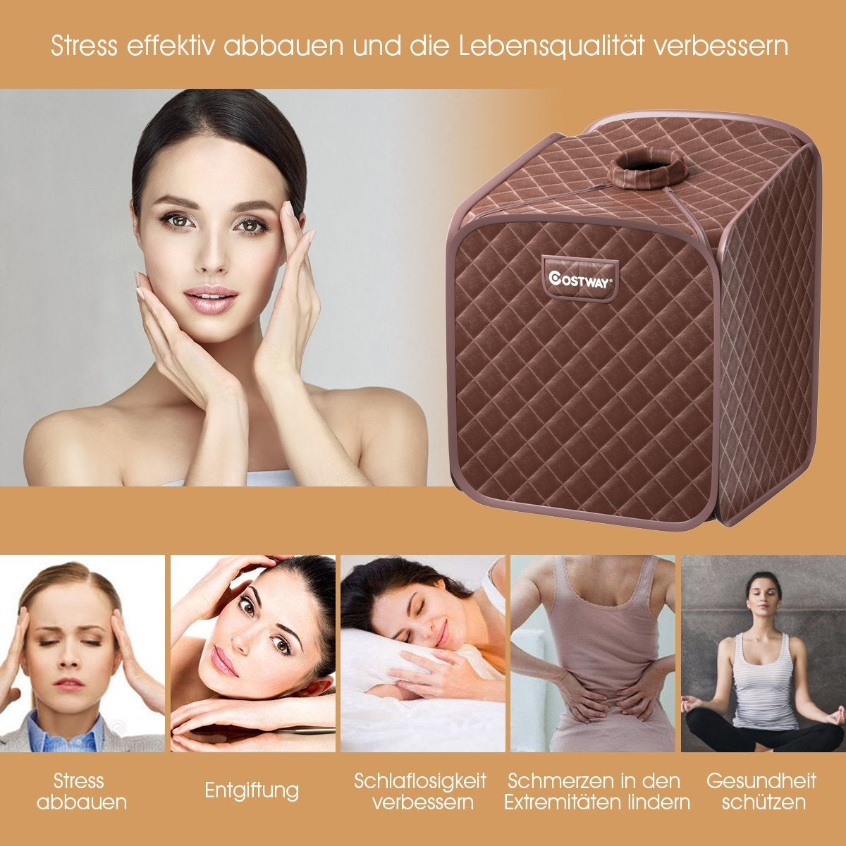 Portable Steam Sauna Spa with Chair Foot Massage Roller and Absorbent Mat 9 Adjustable Temperature Levels Indoor Spa Cabin Coffee