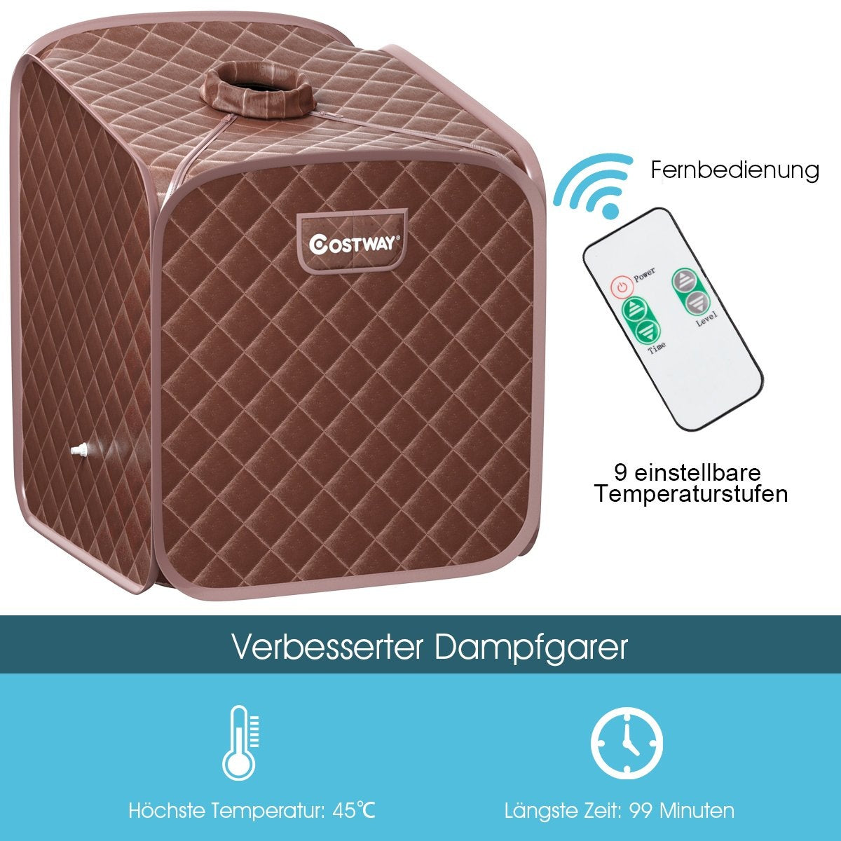 Portable Steam Sauna Spa with Chair Foot Massage Roller and Absorbent Mat 9 Adjustable Temperature Levels Indoor Spa Cabin Coffee