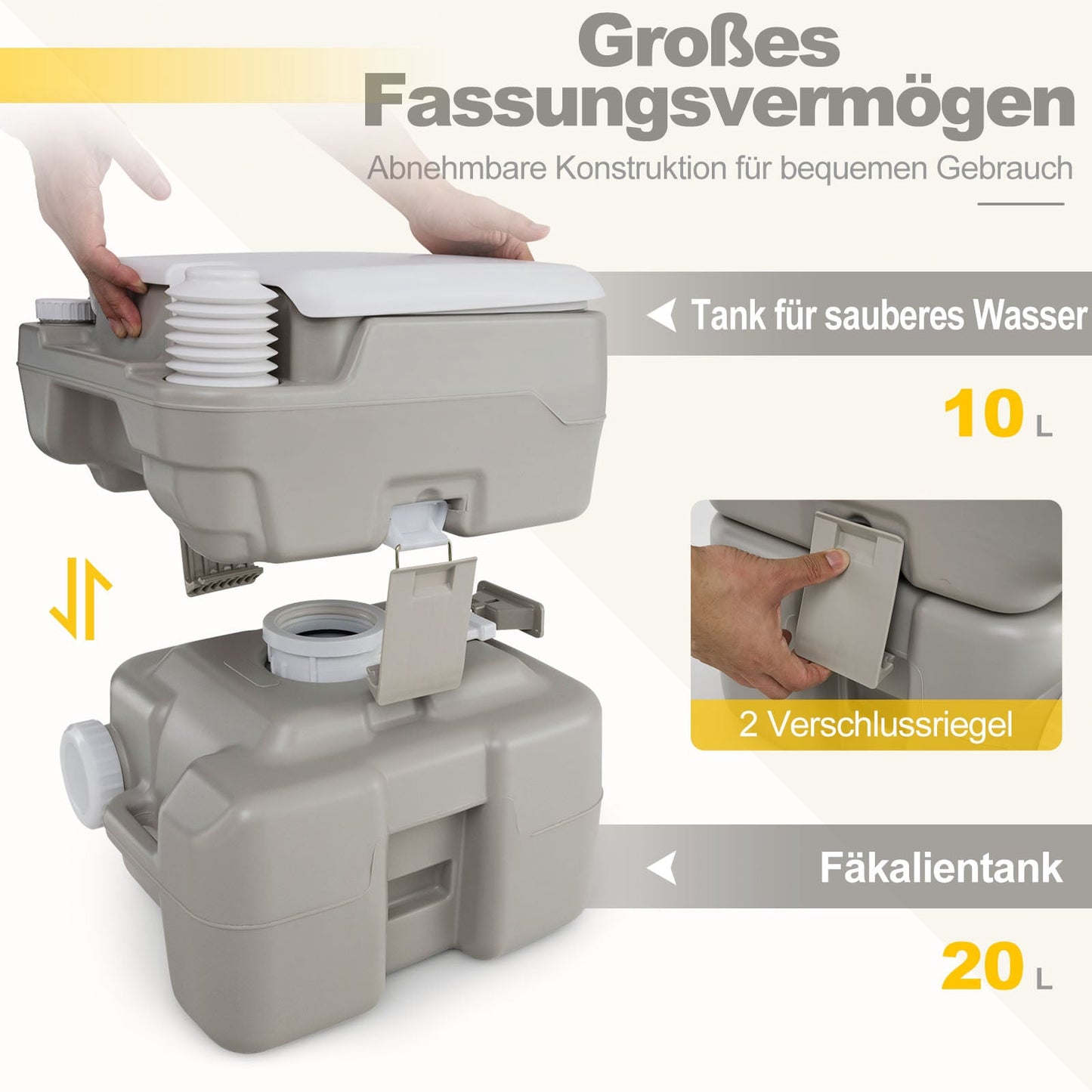 Portable Toilet with 20L Waste Tank, Pump & Funnel, Gray